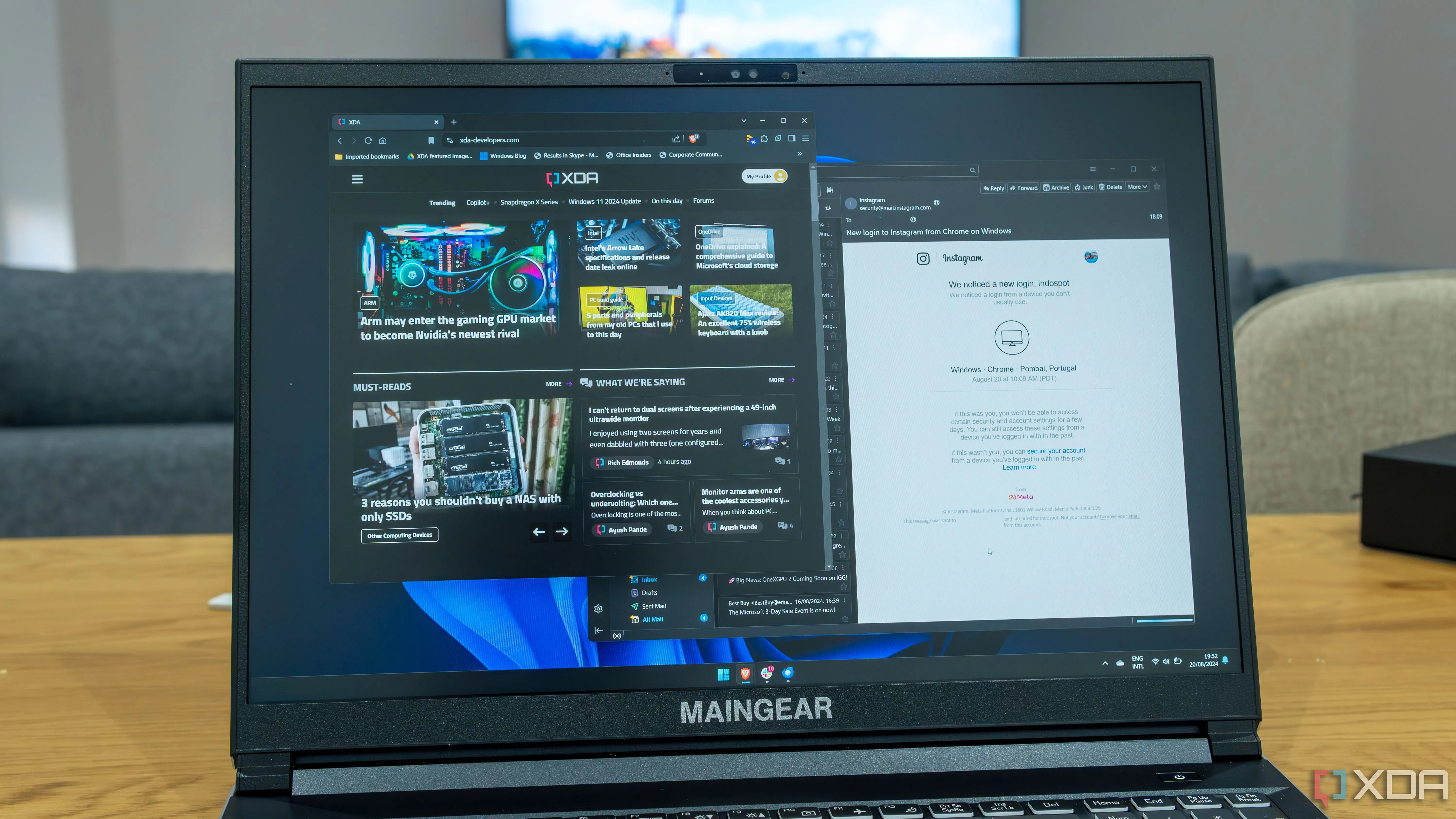 Máy tính xách tay chạy Windows 11 với trình duyệt Brave đang hoạt động, minh họa hiệu suất và khả năng bảo mật