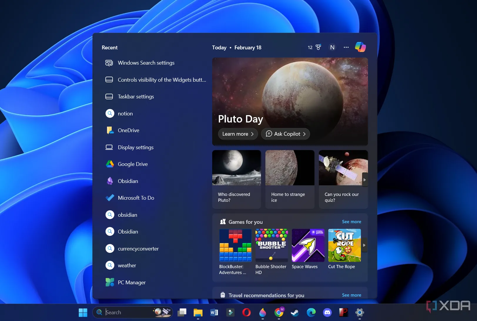 Menu tìm kiếm trên Windows 11 với nút Copilot tích hợp, thể hiện sự ưu tiên quá mức của Microsoft vào AI.