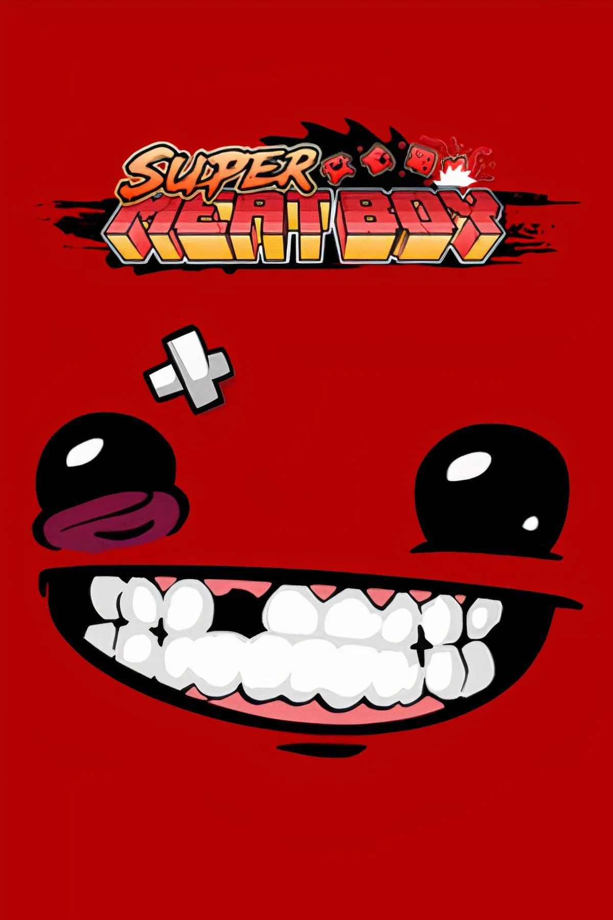 Sản phẩm game Super Meat Boy với thiết kế nhân vật và logo kinh điển