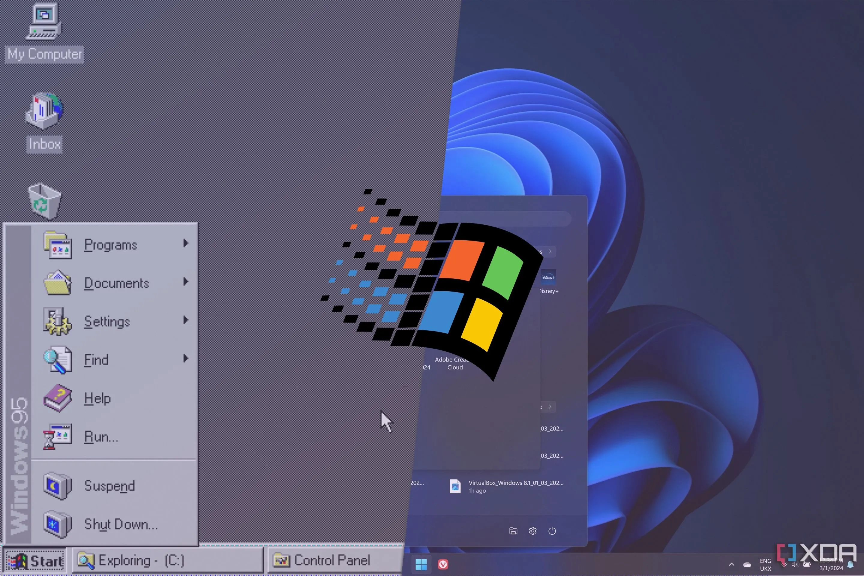 So sánh giao diện Windows 95 và Windows 11 đặt cạnh nhau
