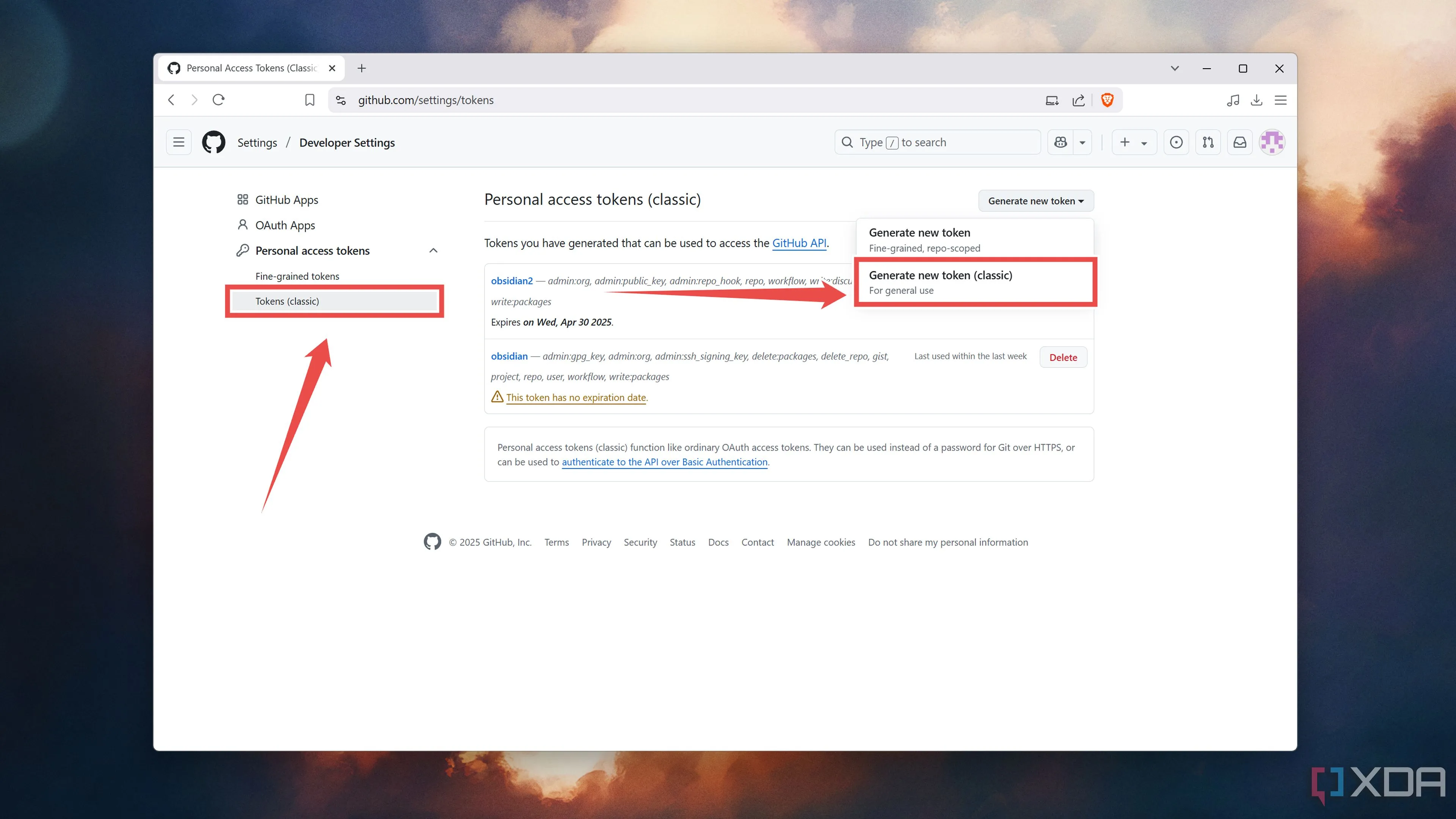 Tạo một Personal Access Token (PAT) cổ điển mới trong GitHub