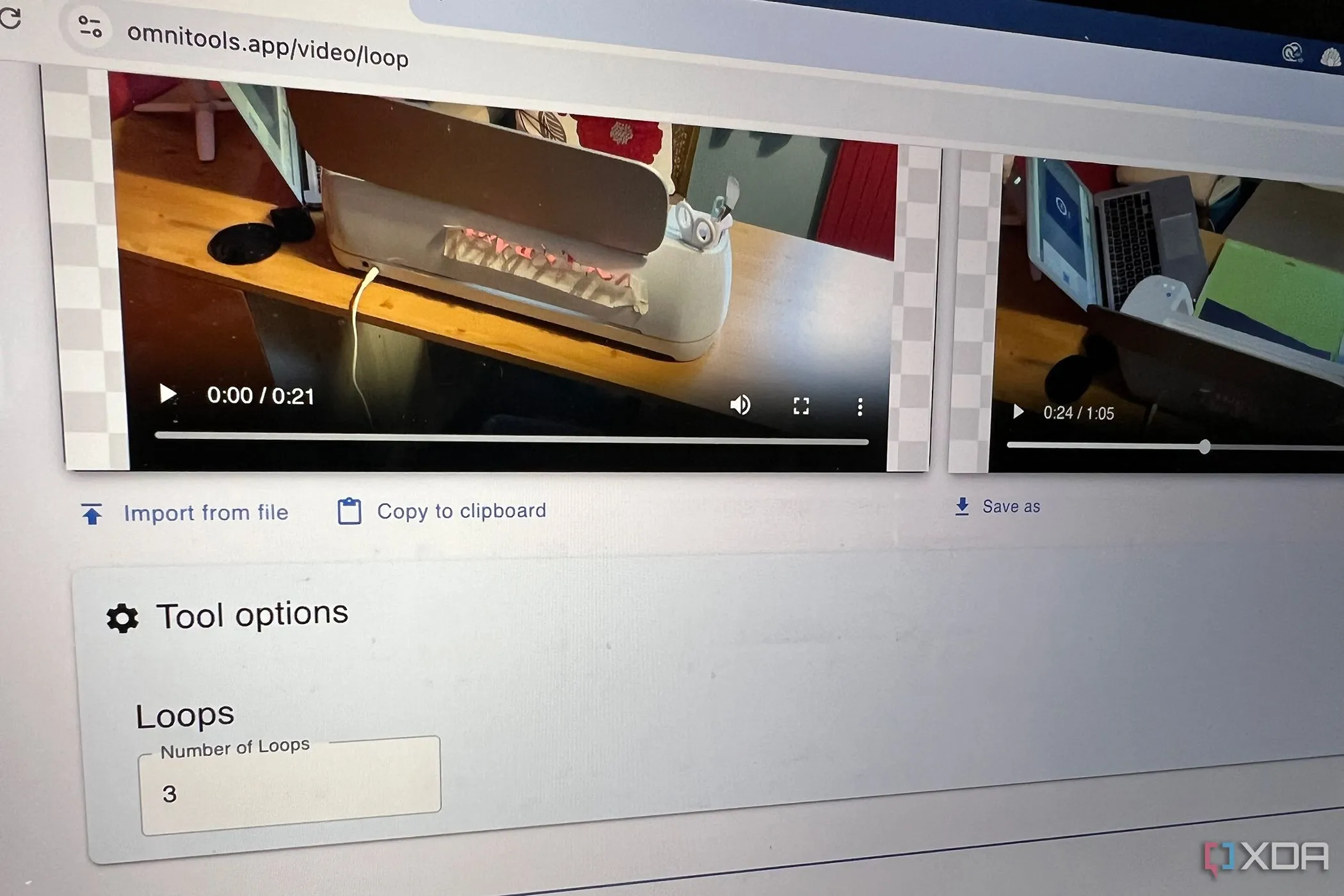 Thiết lập số lần lặp video và xem trước kết quả đầu ra trên công cụ lặp của Omni Tools.