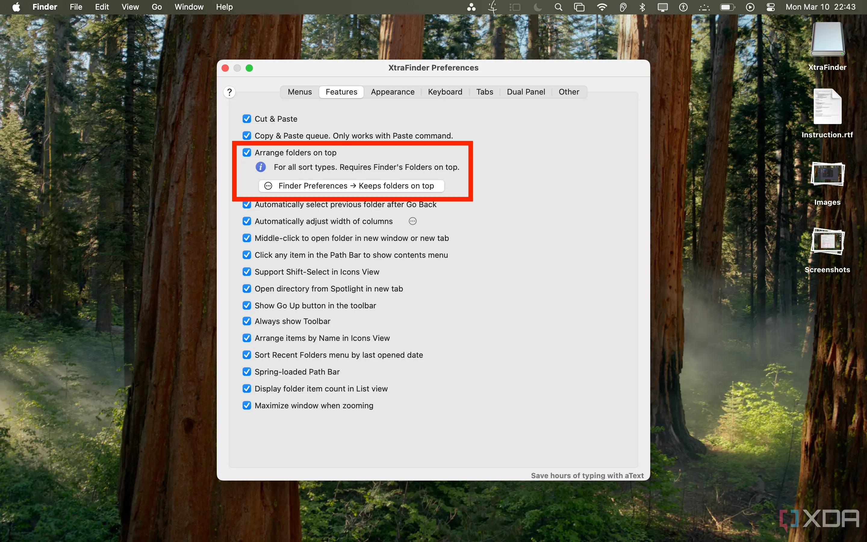 Tính năng &quot;Arrange Folders on Top&quot; của XtraFinder.