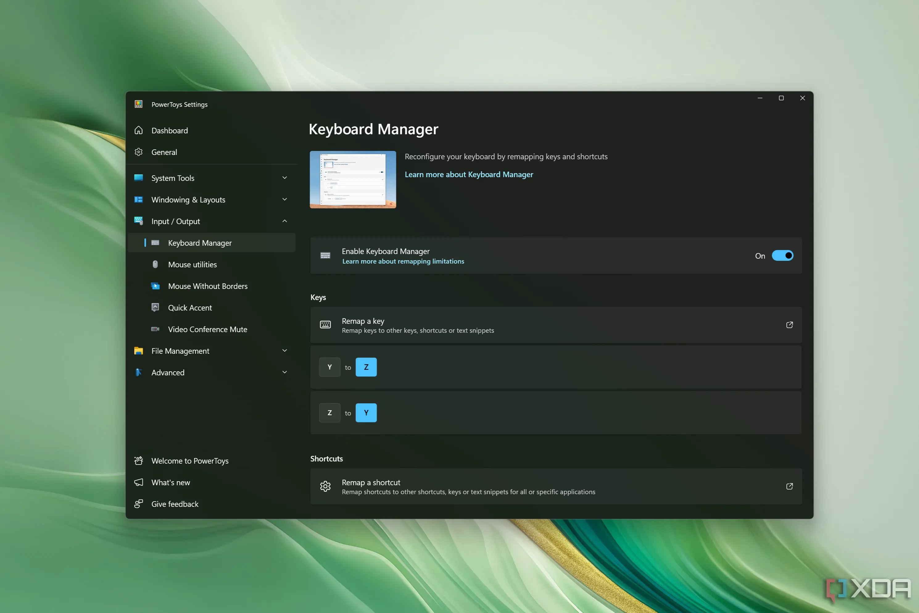 Trang cài đặt Keyboard Manager trong PowerToys giúp tùy chỉnh phím bấm