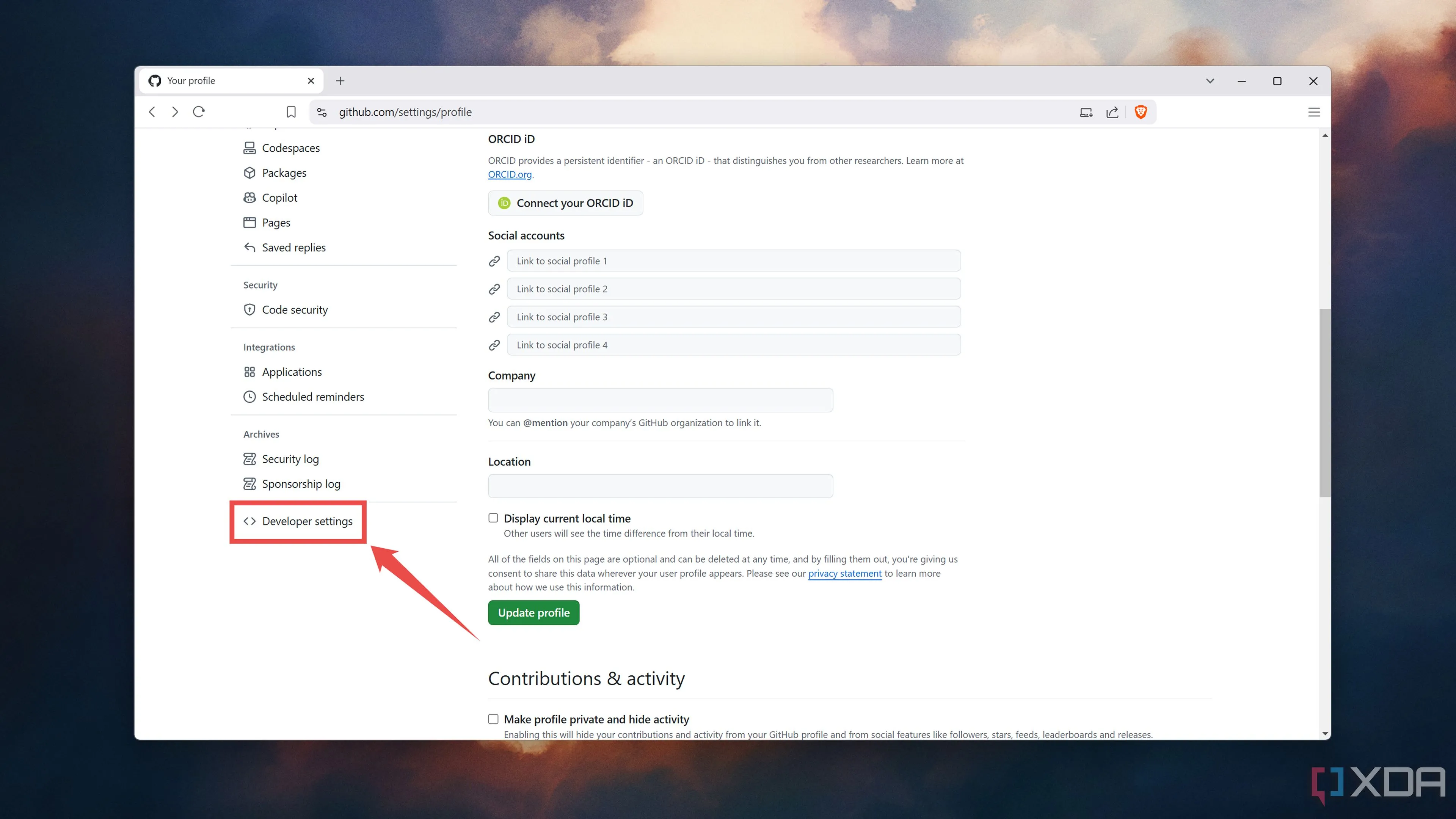 Truy cập tab Tùy chọn nhà phát triển trong cài đặt GitHub