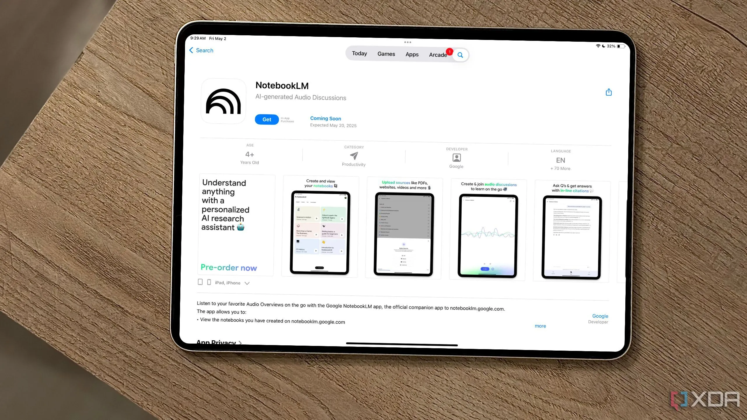 Ứng dụng NotebookLM trên App Store của iOS, hiển thị sẵn sàng để tải về và sử dụng trên thiết bị di động.