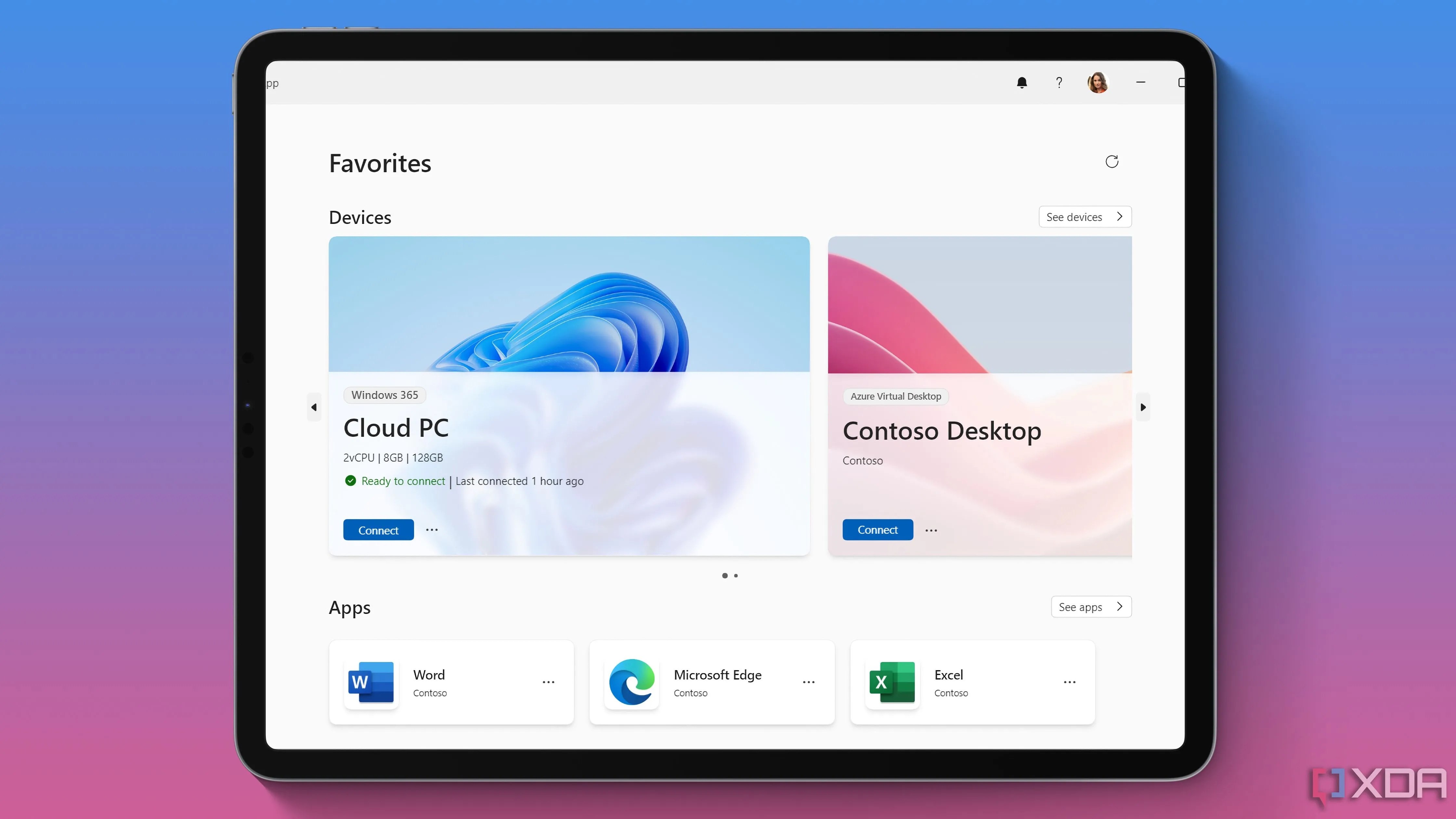 Ứng dụng The Windows App của Microsoft chạy trên iPad Pro với màn hình máy tính từ xa