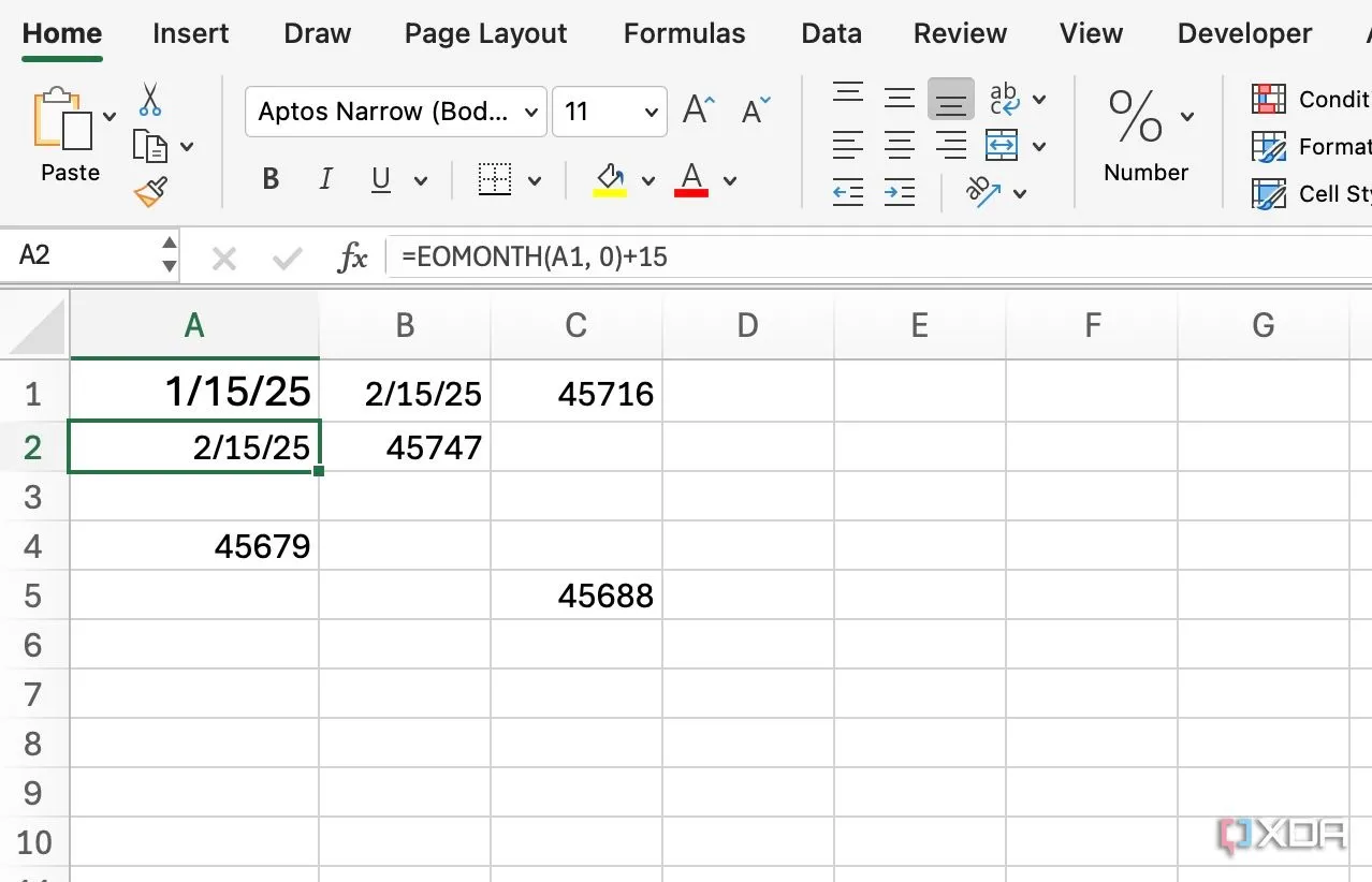 Ví dụ hàm EOMONTH trong Excel, minh họa công thức quản lý thời hạn và phụ thuộc của dự án
