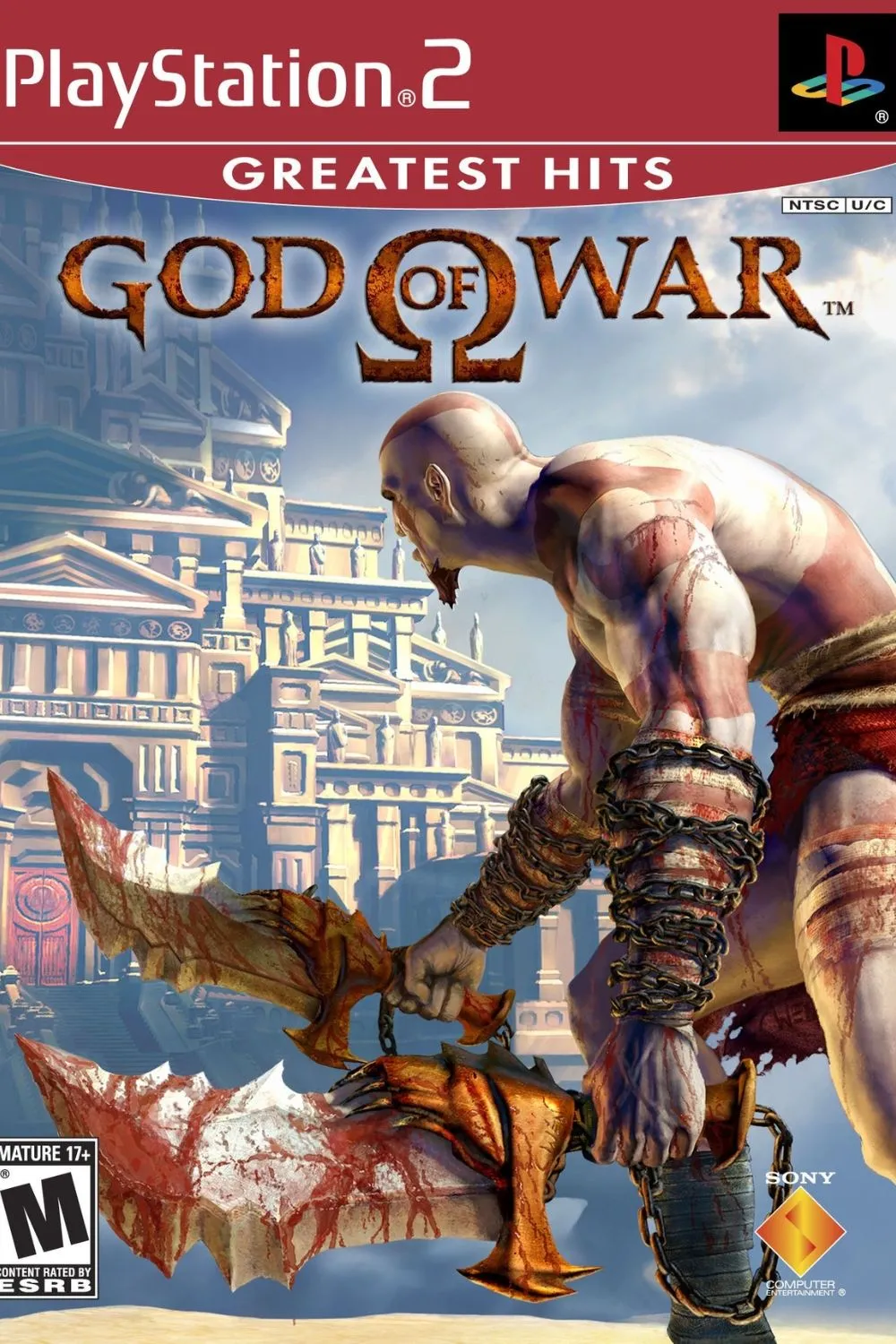 Ảnh bìa game God of War (2005), Kratos trong dáng vẻ hùng mạnh