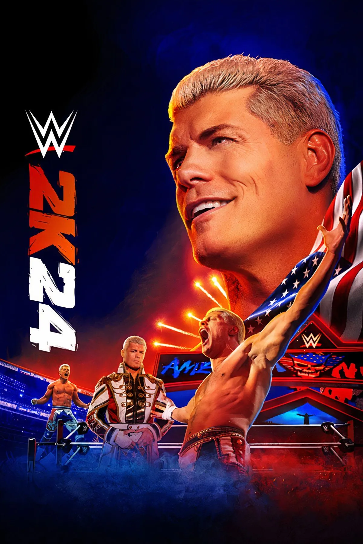 Ảnh bìa và cảnh chơi game từ WWE 2K24, phiên bản mới nhất được đánh giá là hoàn thiện nhất, với đồ họa và gameplay được tối ưu.