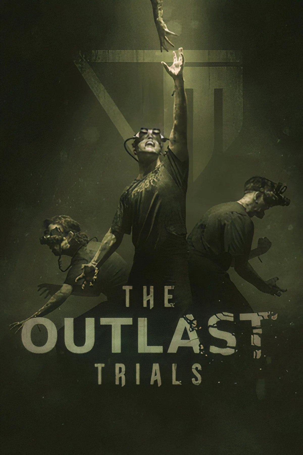 Ảnh cắt ghép từ game The Outlast Trials, thể hiện các nhân vật trong môi trường bệnh viện tâm thần đáng sợ.