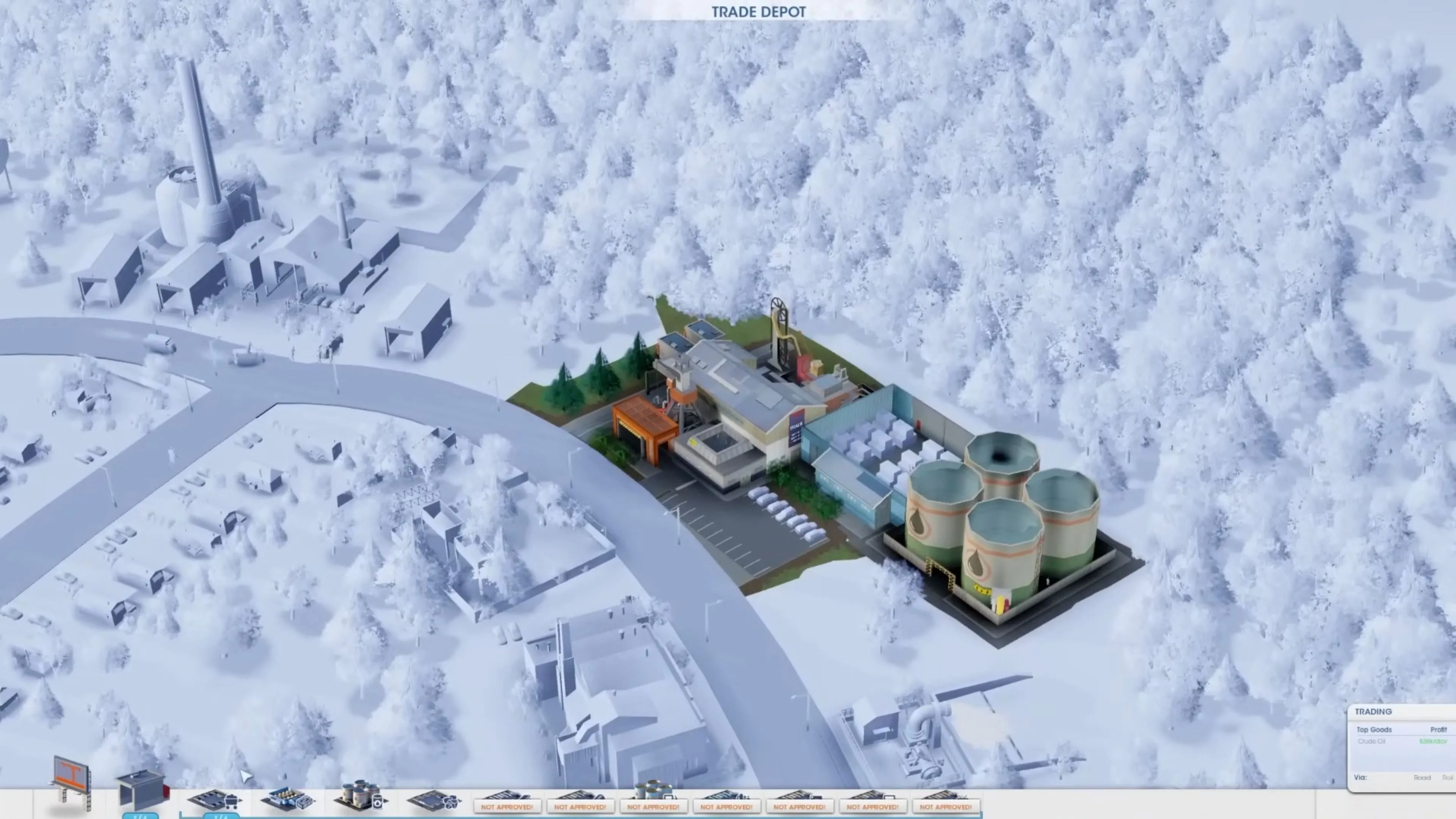 Ảnh chụp gameplay SimCity (2013) từ trên cao, hiển thị mạng lưới đường xá và các khu vực chức năng