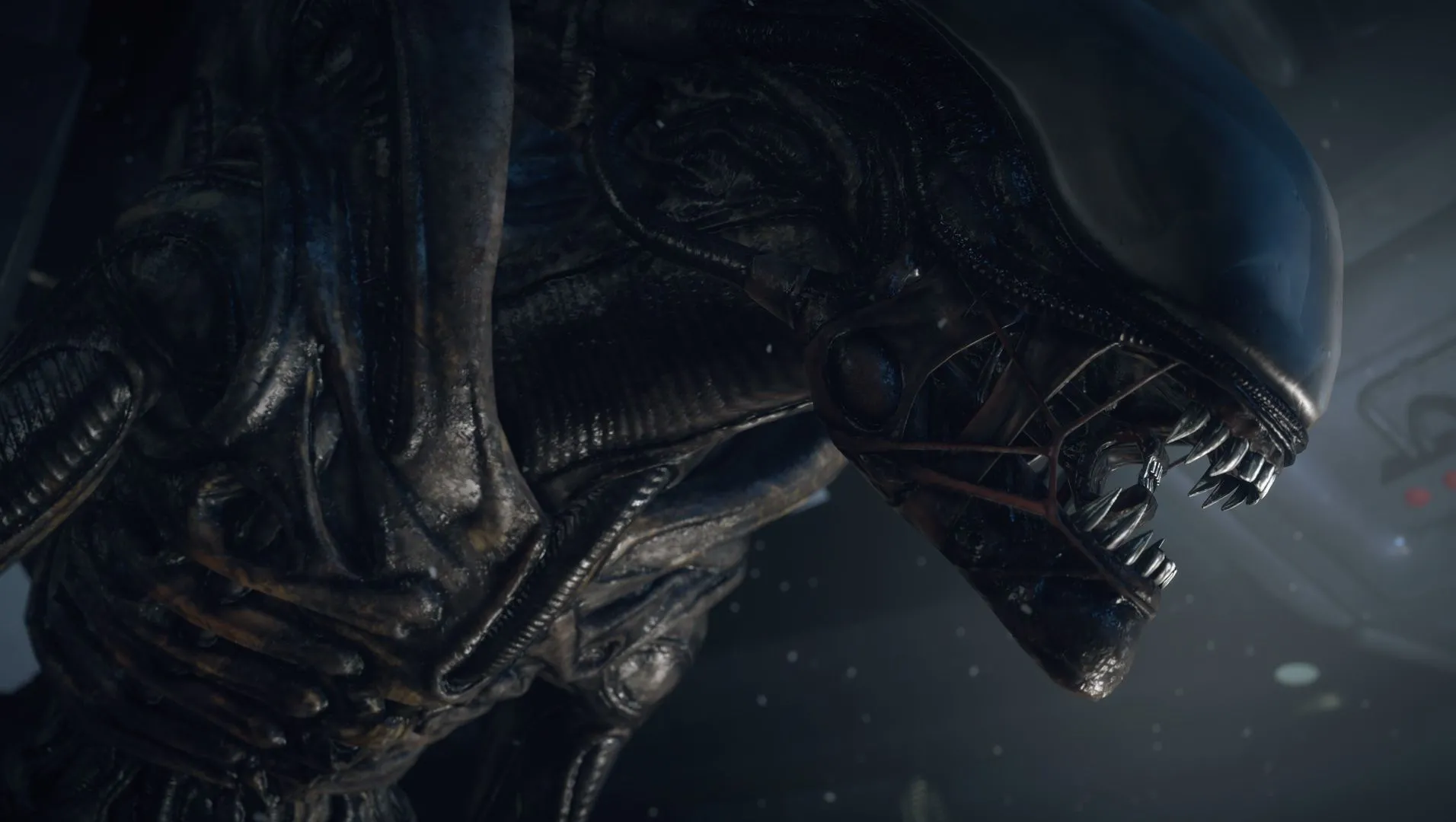 Ảnh chụp màn hình game kinh dị Alien: Isolation, cho thấy không khí căng thẳng và đáng sợ.
