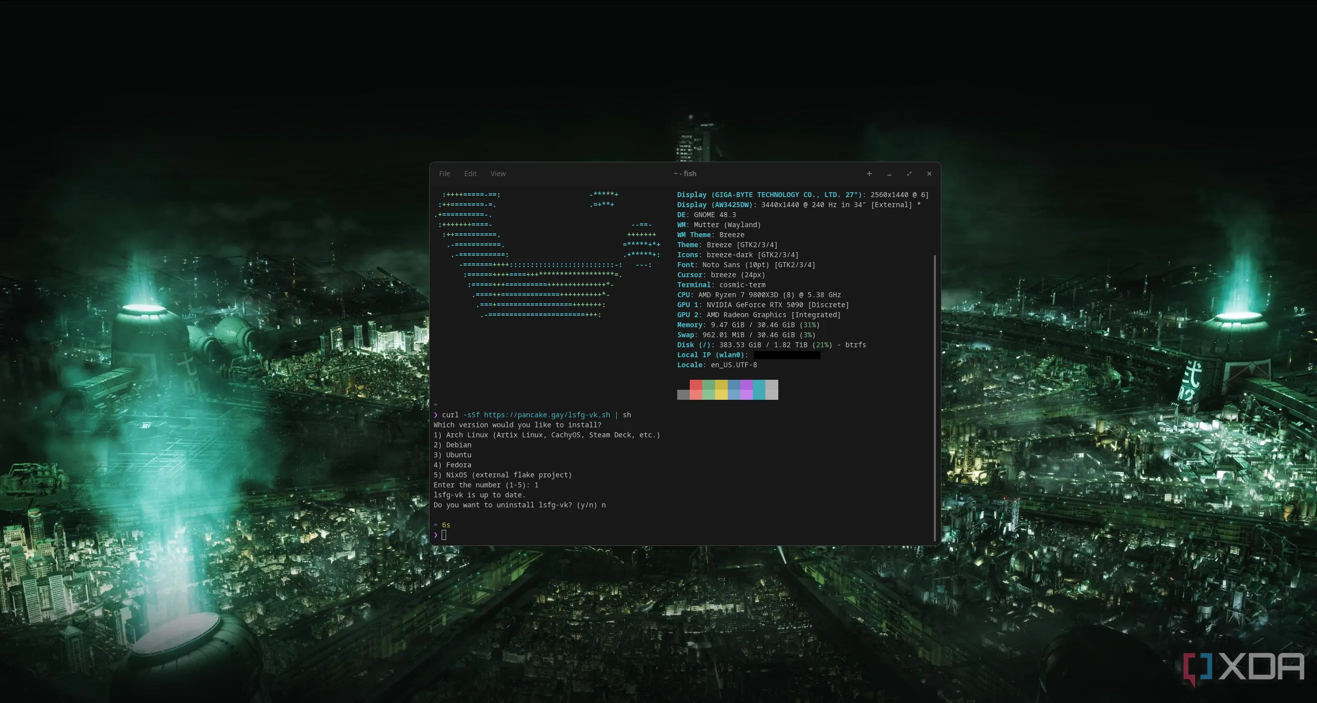 Ảnh chụp màn hình game Nightreign hiển thị hiệu ứng tạo khung hình Lossless Scaling trên Linux