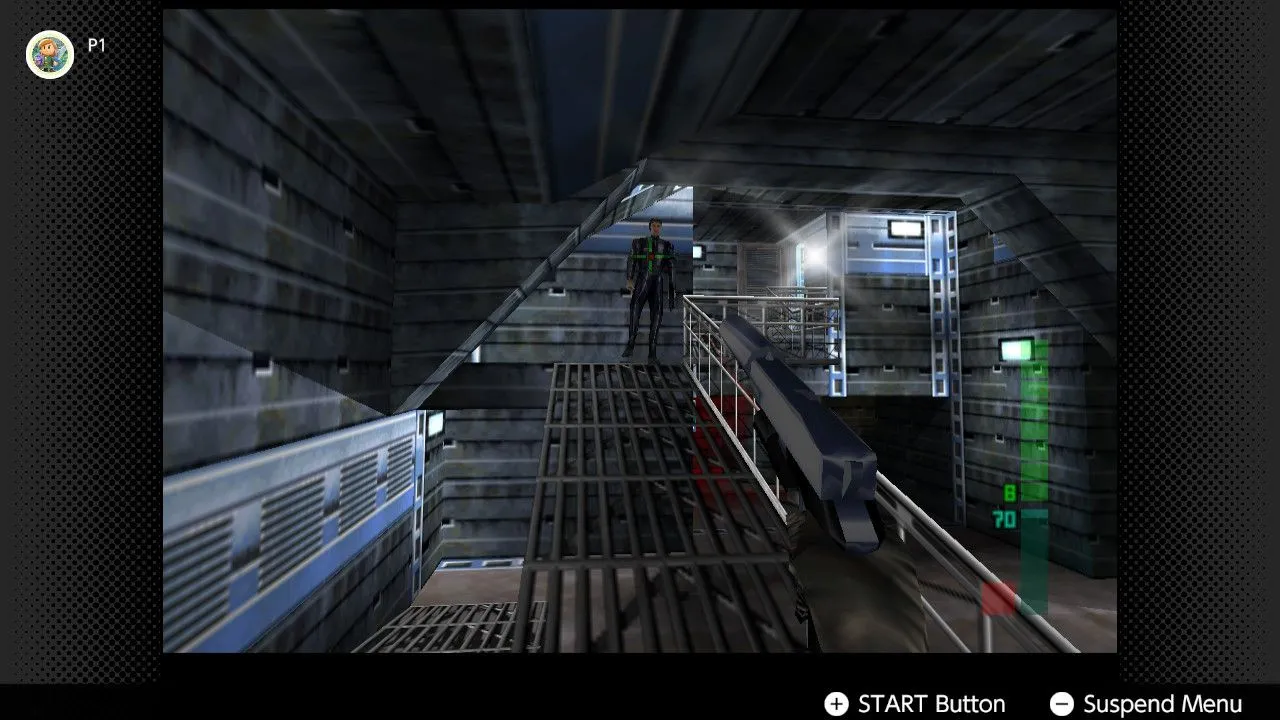 Ảnh chụp màn hình game Perfect Dark, tựa game bắn súng góc nhìn thứ nhất trên Nintendo 64, nay có trên Nintendo Switch Online.