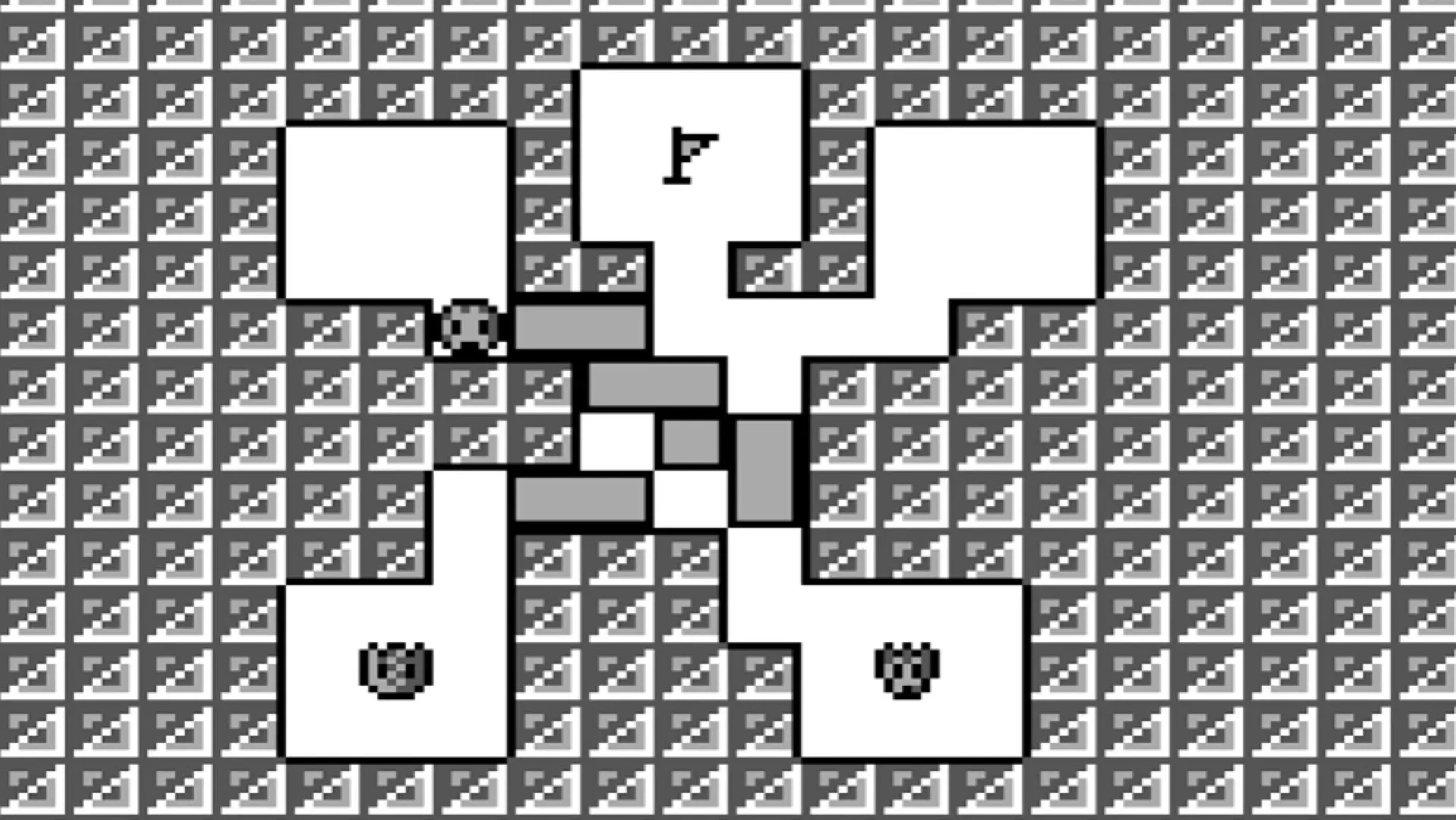 Ảnh chụp màn hình gameplay của game giải đố Amazing Tater trên hệ máy Game Boy, hiển thị củ khoai tây nhân vật chính trong một mê cung.