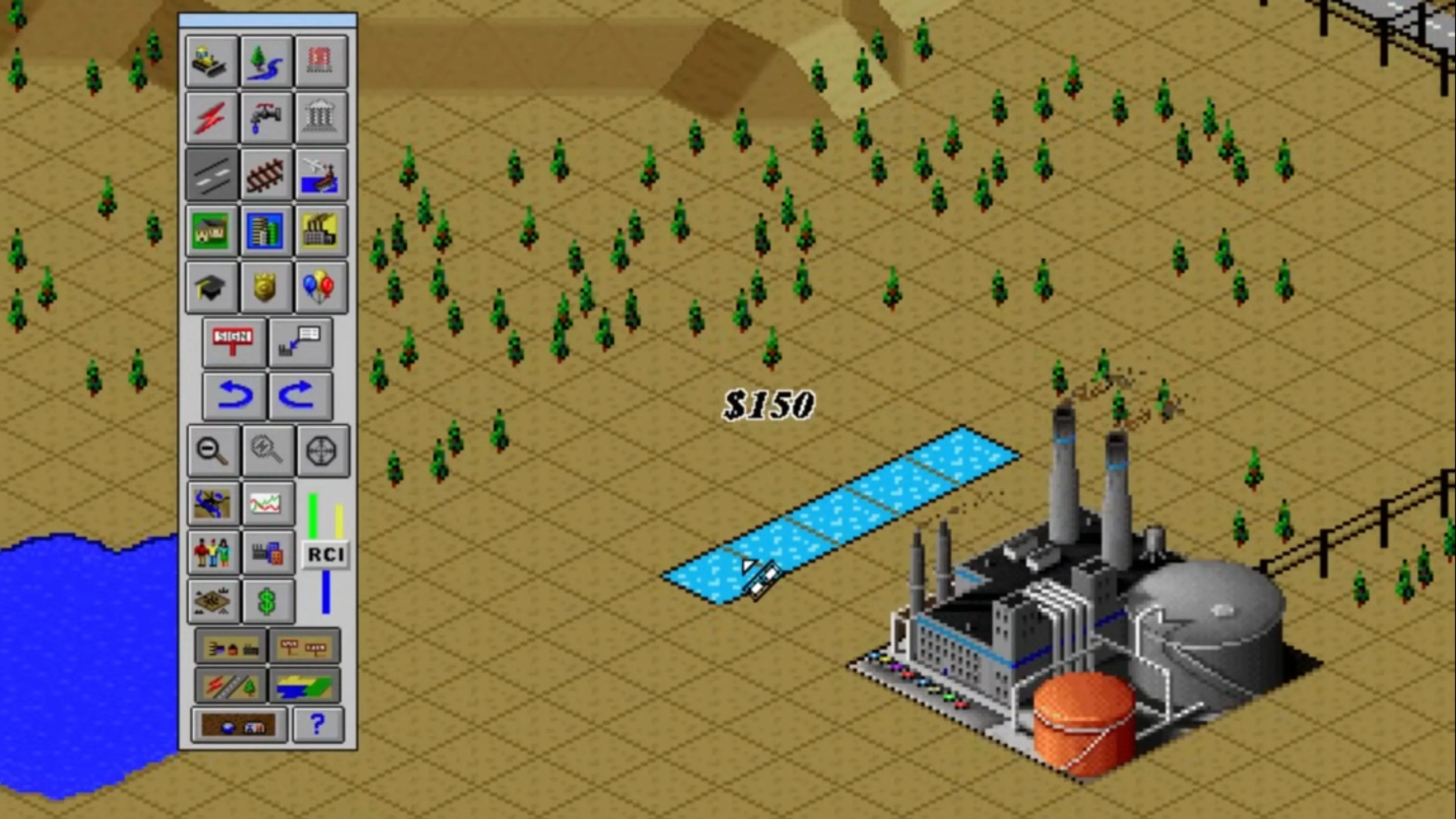 Ảnh chụp màn hình gameplay Sim City 2000, game xây dựng thành phố kinh điển với nhiều tùy chọn phát triển