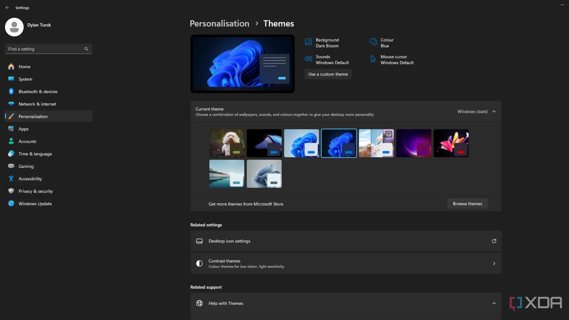 Ảnh chụp màn hình menu Theme của Windows 11