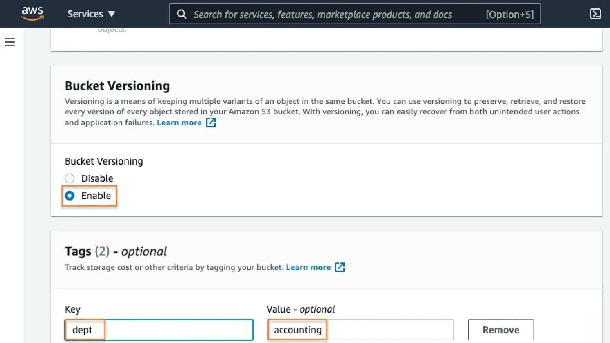 Ảnh chụp màn hình quy trình tạo Amazon S3 bucket
