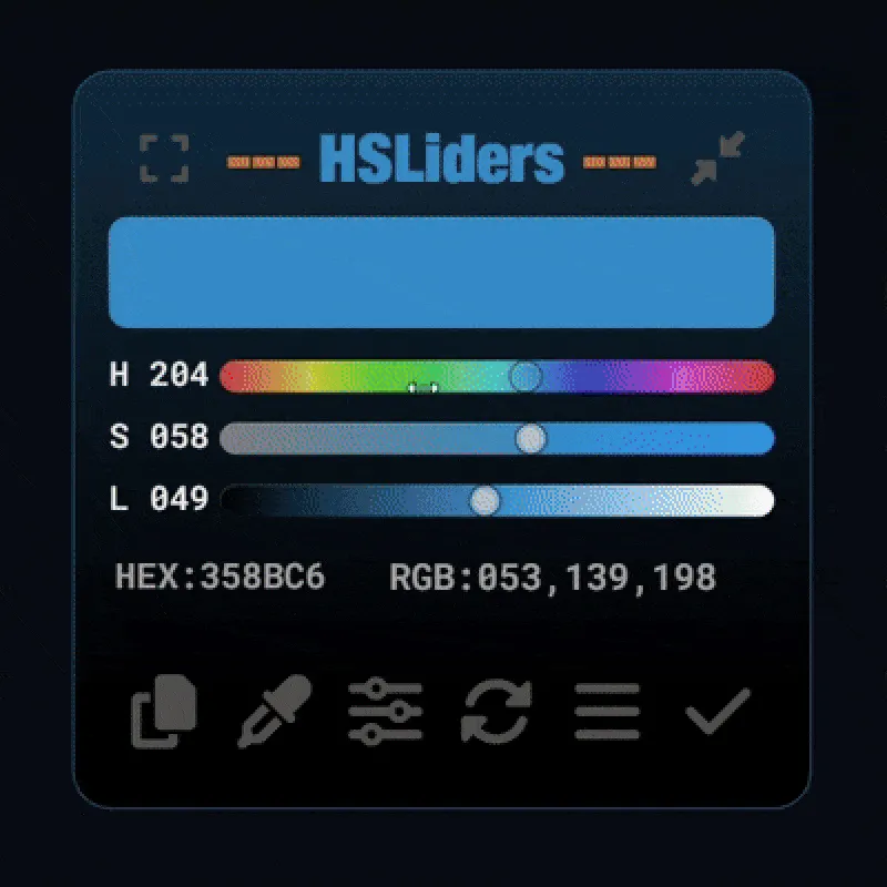 Ảnh động minh họa công cụ HSLiders Rainmeter skin để điều chỉnh màu sắc trên desktop