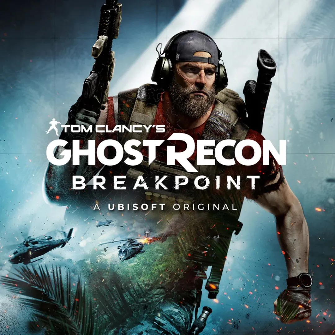 Ảnh sản phẩm game Ghost Recon Breakpoint, cho thấy một người lính trong trang phục chiến đấu đang cầm súng.