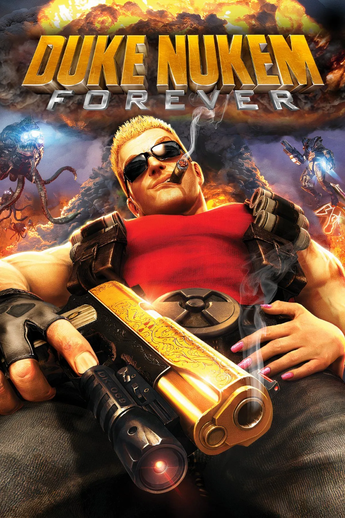 Ảnh tổng hợp từ Duke Nukem Forever, bao gồm hình ảnh nhân vật Duke Nukem và các pha hành động trong game