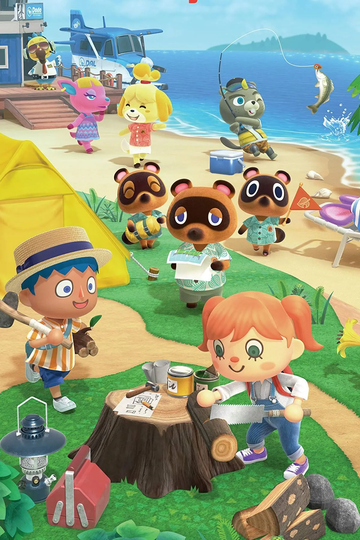 Animal Crossing New Horizons, nhân vật đang xây dựng và trang trí hòn đảo của mình.