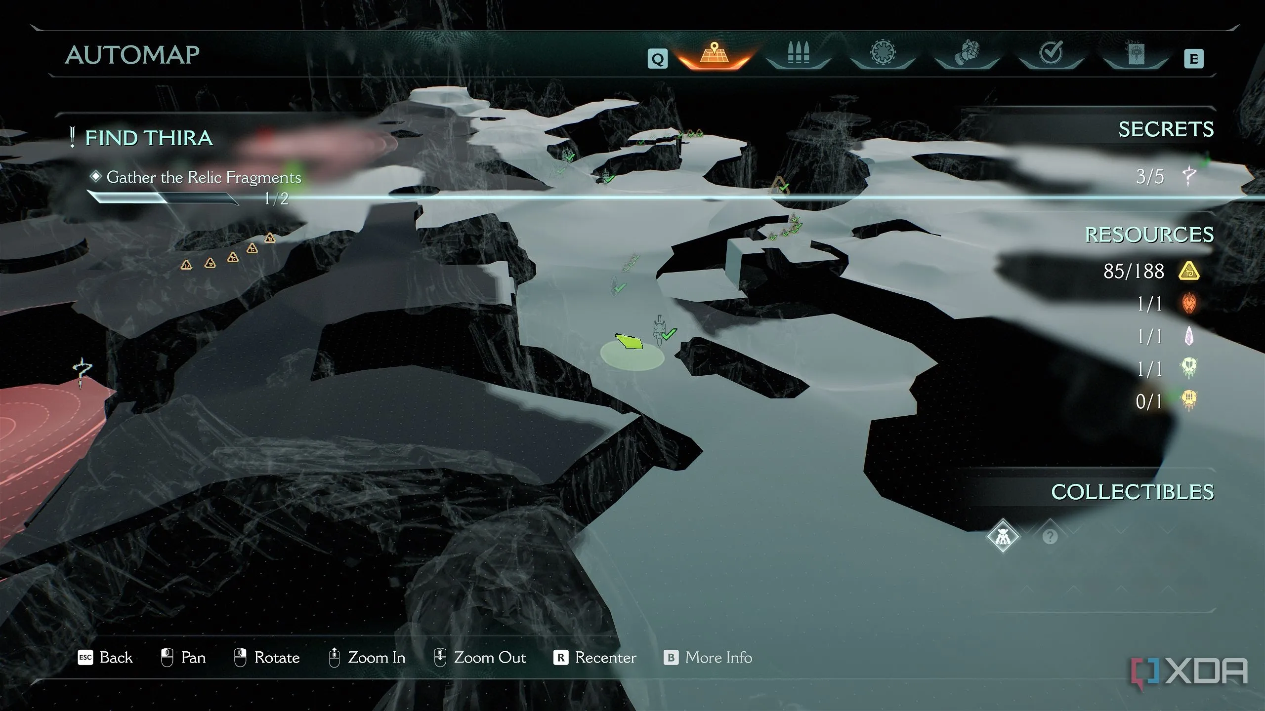 Bản đồ 3D Automap trong Doom: The Dark Ages hiển thị vị trí đấu trường cọc vàng
