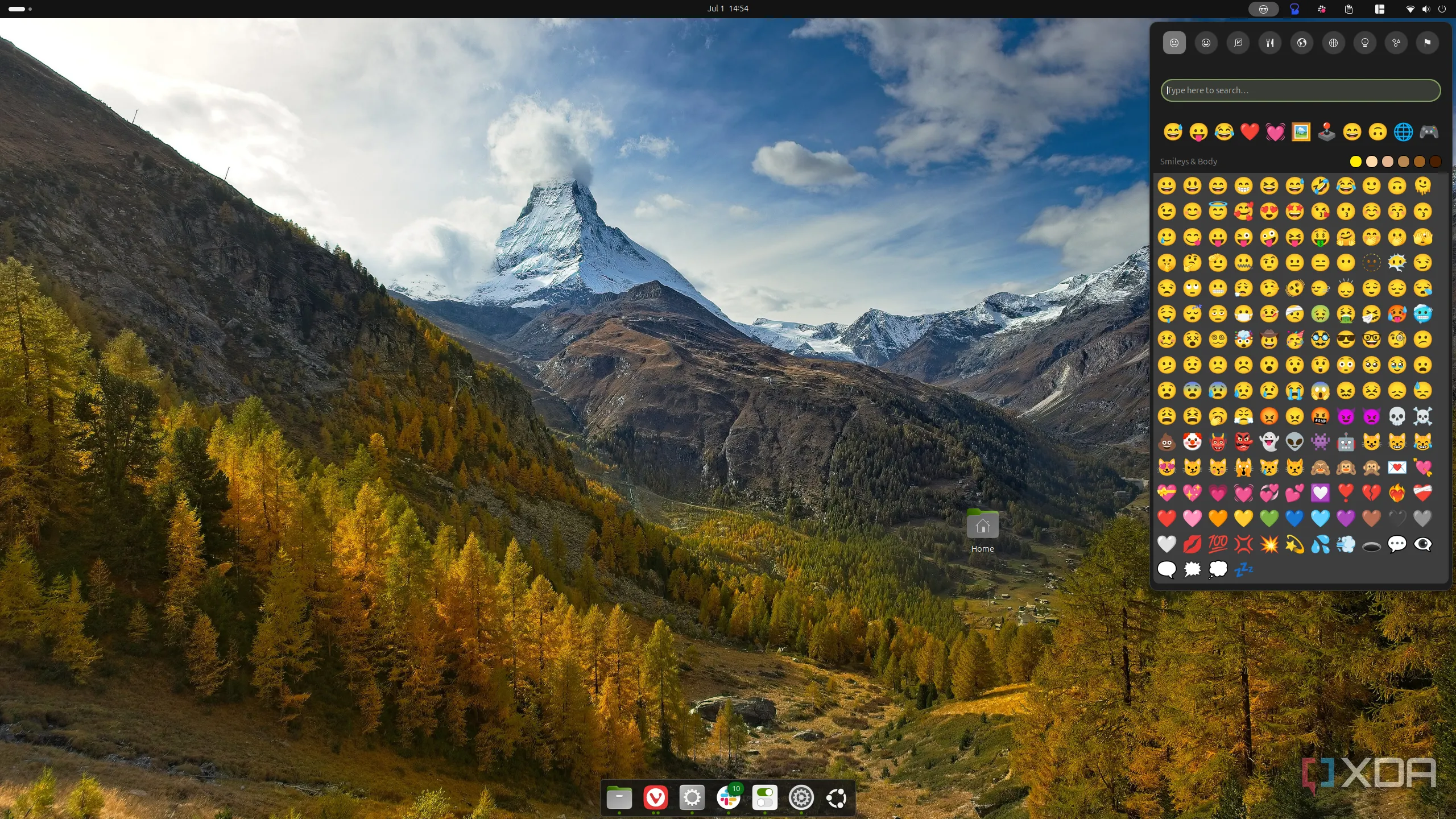 Bảng biểu tượng cảm xúc trên Ubuntu hoạt động nhờ tiện ích Emoji Copy, hiển thị các tùy chọn chèn emoji nhanh chóng