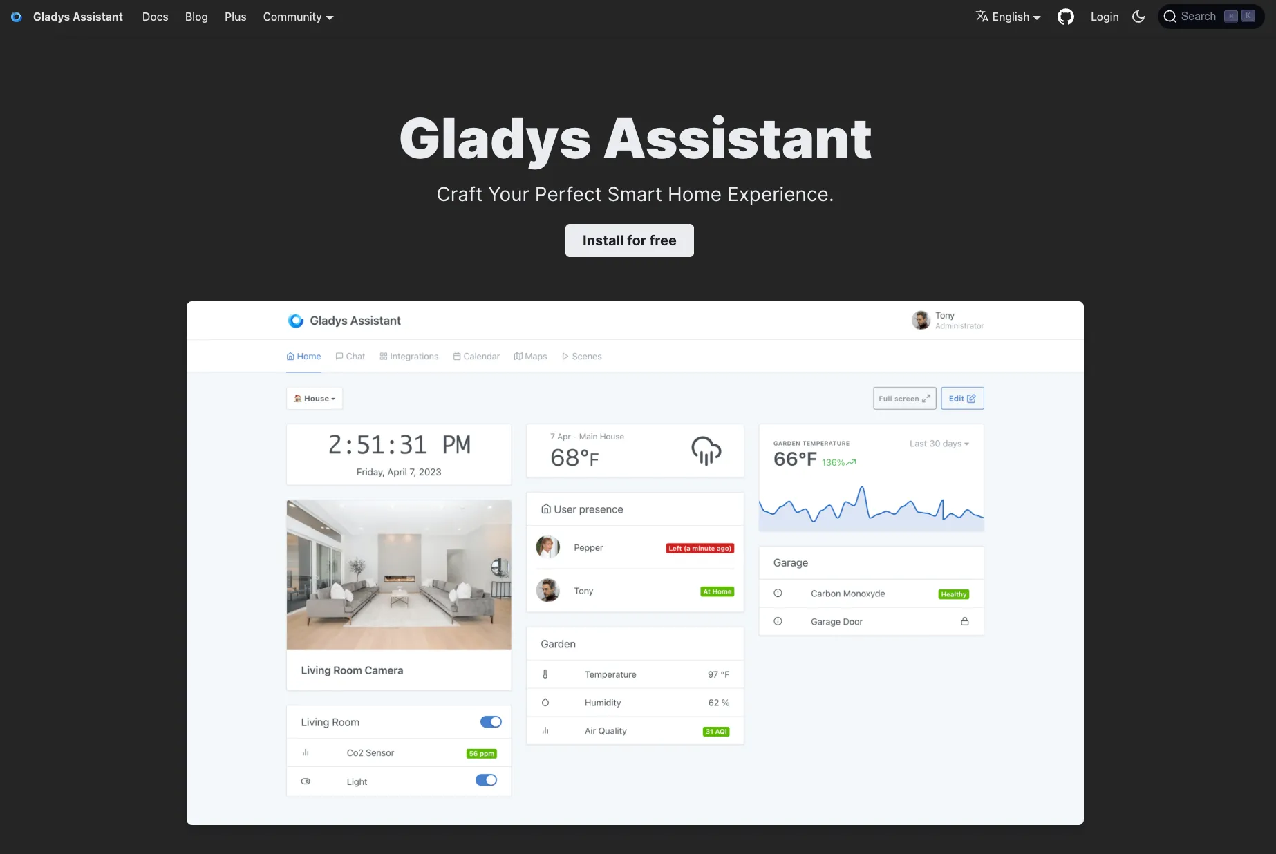 Bảng điều khiển Gladys Assistant thân thiện với người dùng