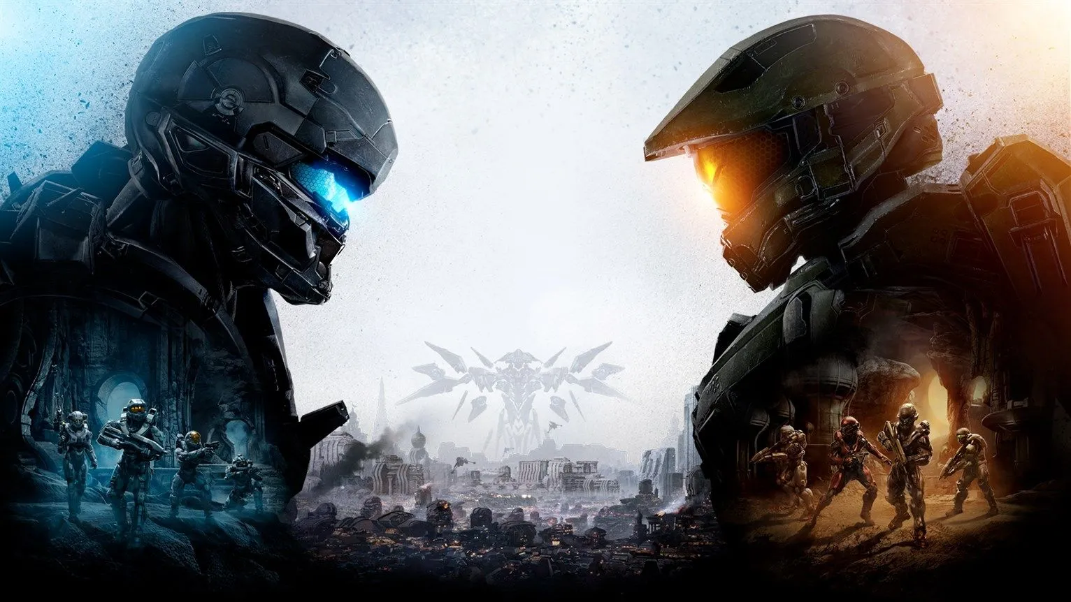 Bìa đĩa game Halo 5 Guardians với Master Chief và Fireteam Osiris