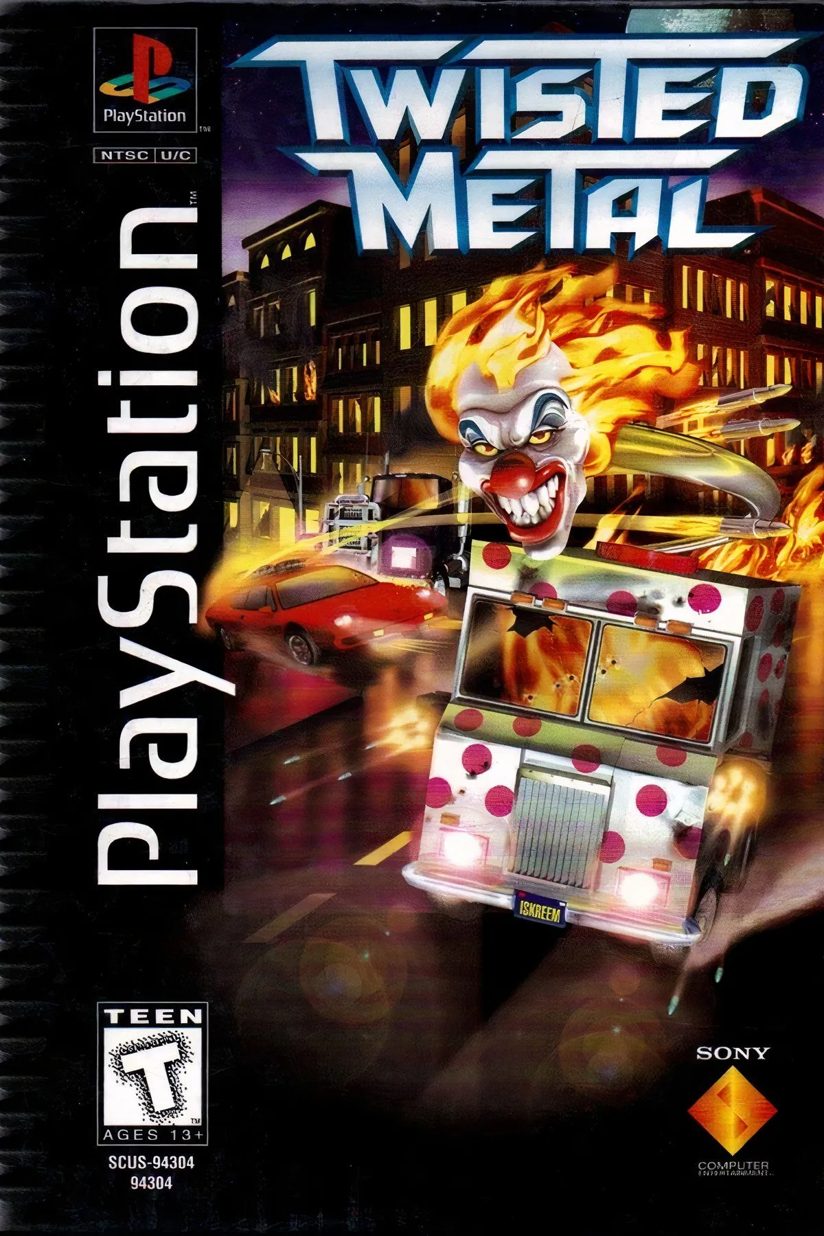 Bìa game Twisted Metal phiên bản Long Box trên PlayStation 1, tựa game đua xe chiến đấu hành động kinh điển.