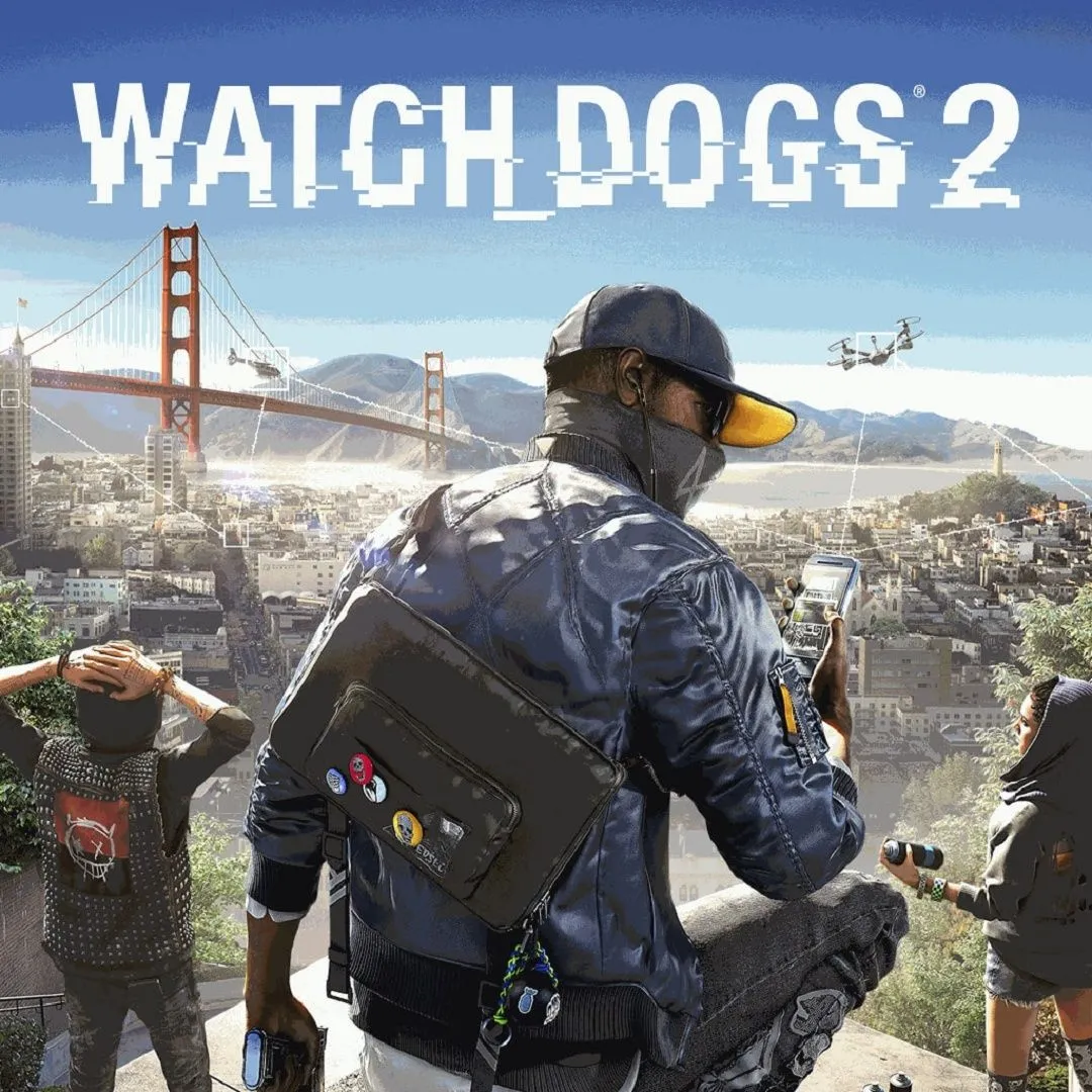 Bìa game Watch Dogs 2, thể hiện khả năng hack và parkour trong thế giới mở San Francisco.