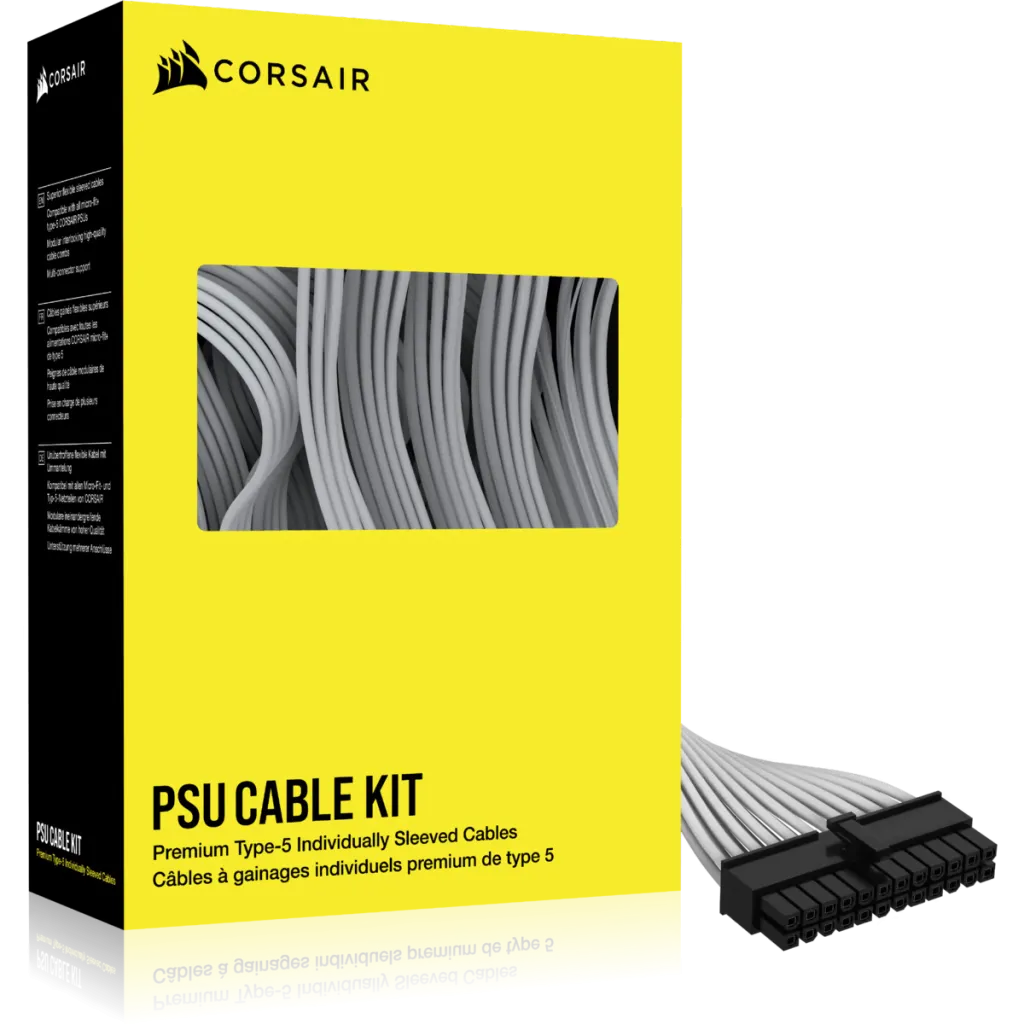 Bộ cáp PSU tùy chỉnh Corsair Individually Sleeved với nhiều màu sắc, giúp nâng cao thẩm mỹ và quản lý cáp trong PC