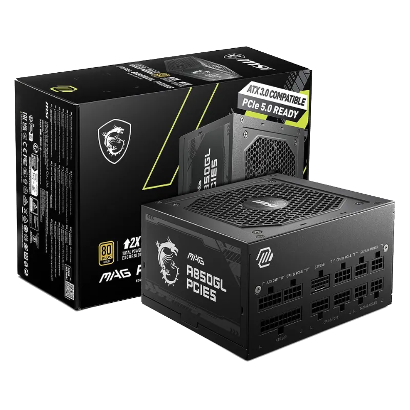 Bộ nguồn MSI MAG A850GL modular màu trắng, minh họa lợi ích của PSU modular trong quản lý cáp PC
