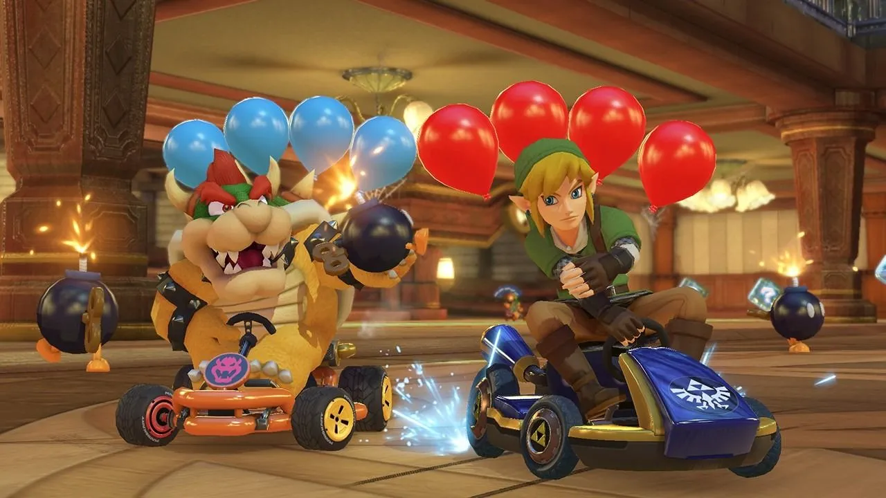 Bowser và Link trong tựa game Mario Kart 8 Deluxe, một ví dụ về game Wii U được port lên Switch