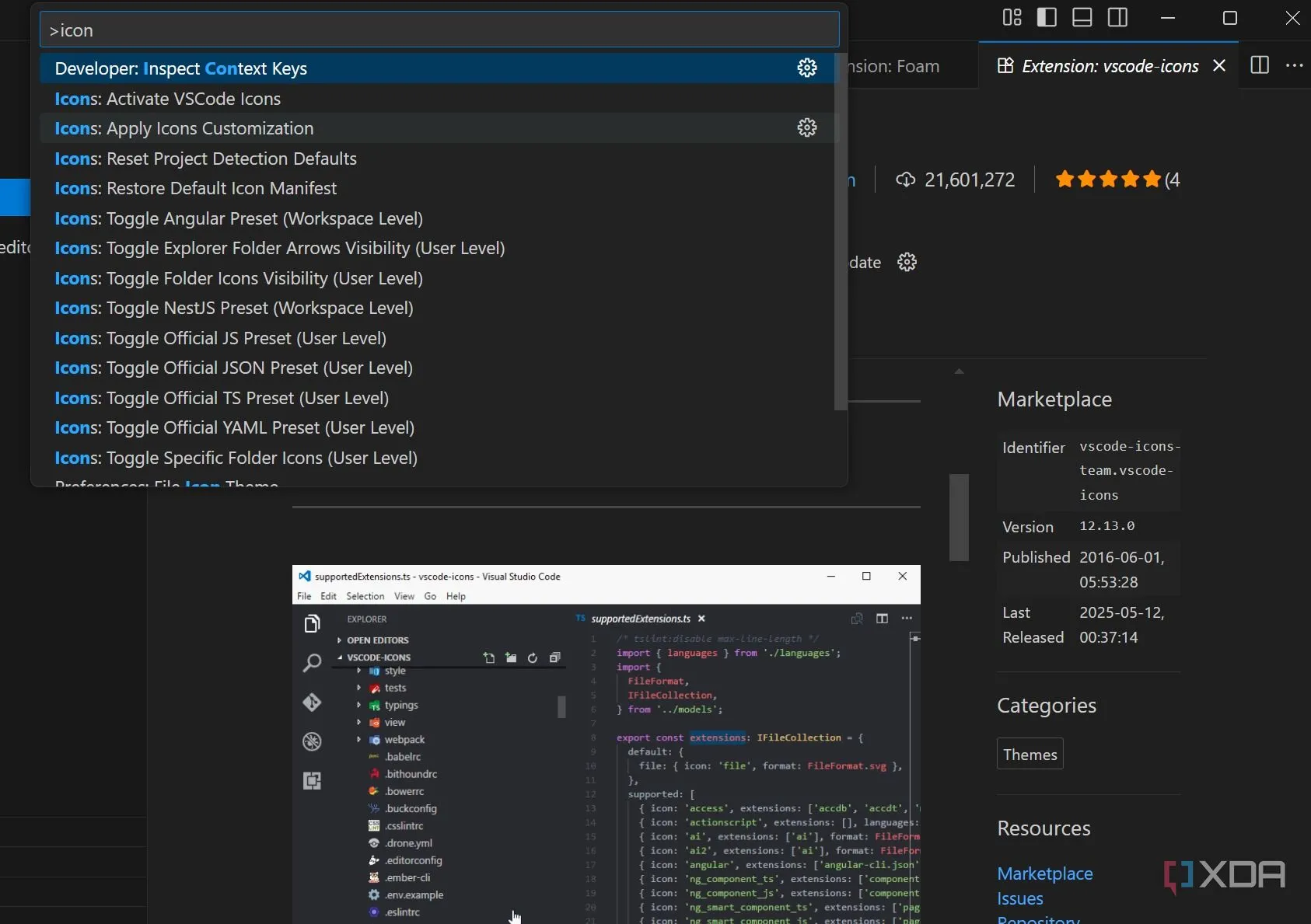 Các biểu tượng tùy chỉnh của vscode-icons trong trình quản lý file của VS Code, giúp nhận diện nhanh các loại file và thư mục