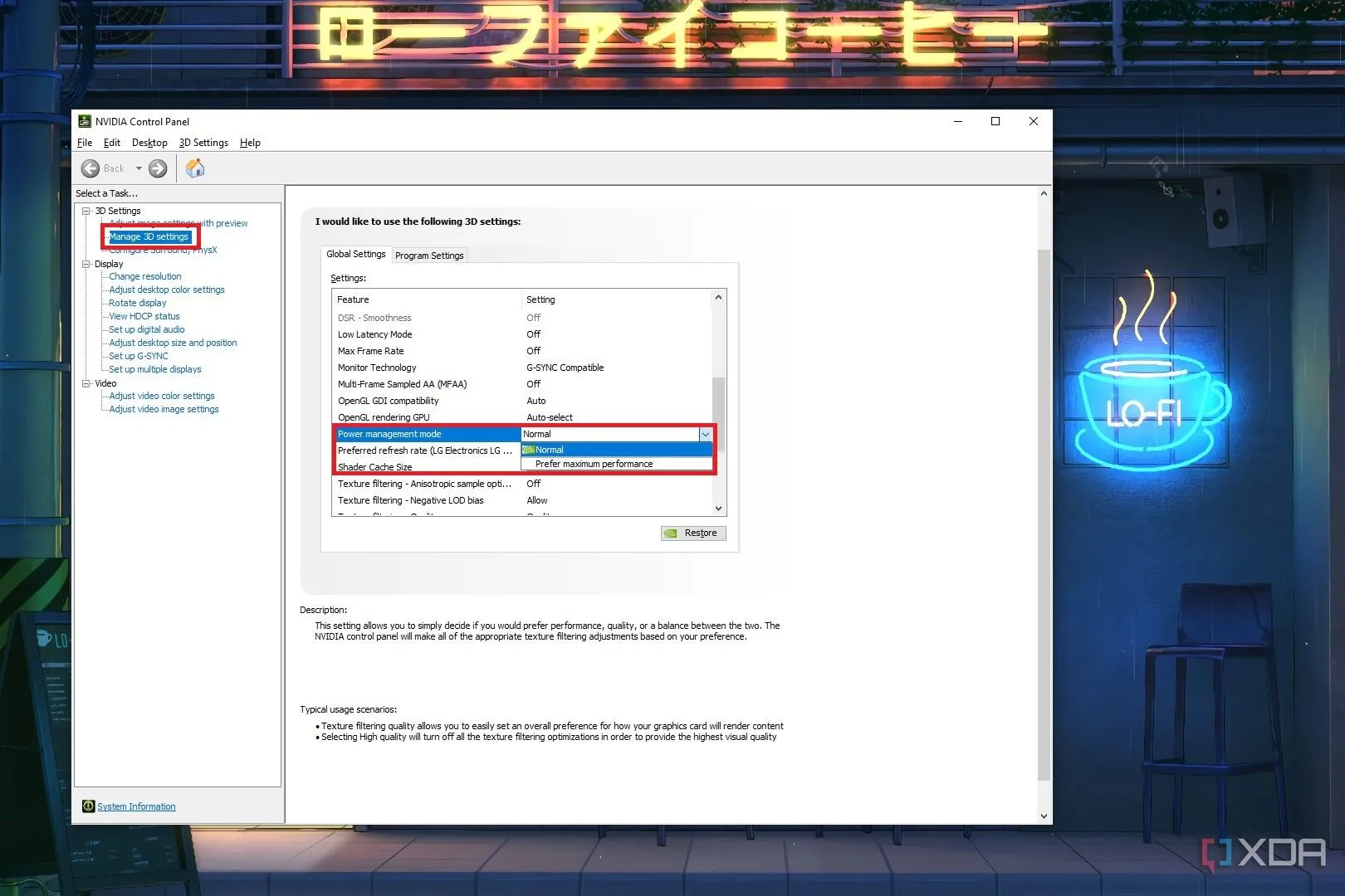 Các chế độ quản lý năng lượng GPU trong Nvidia Control Panel