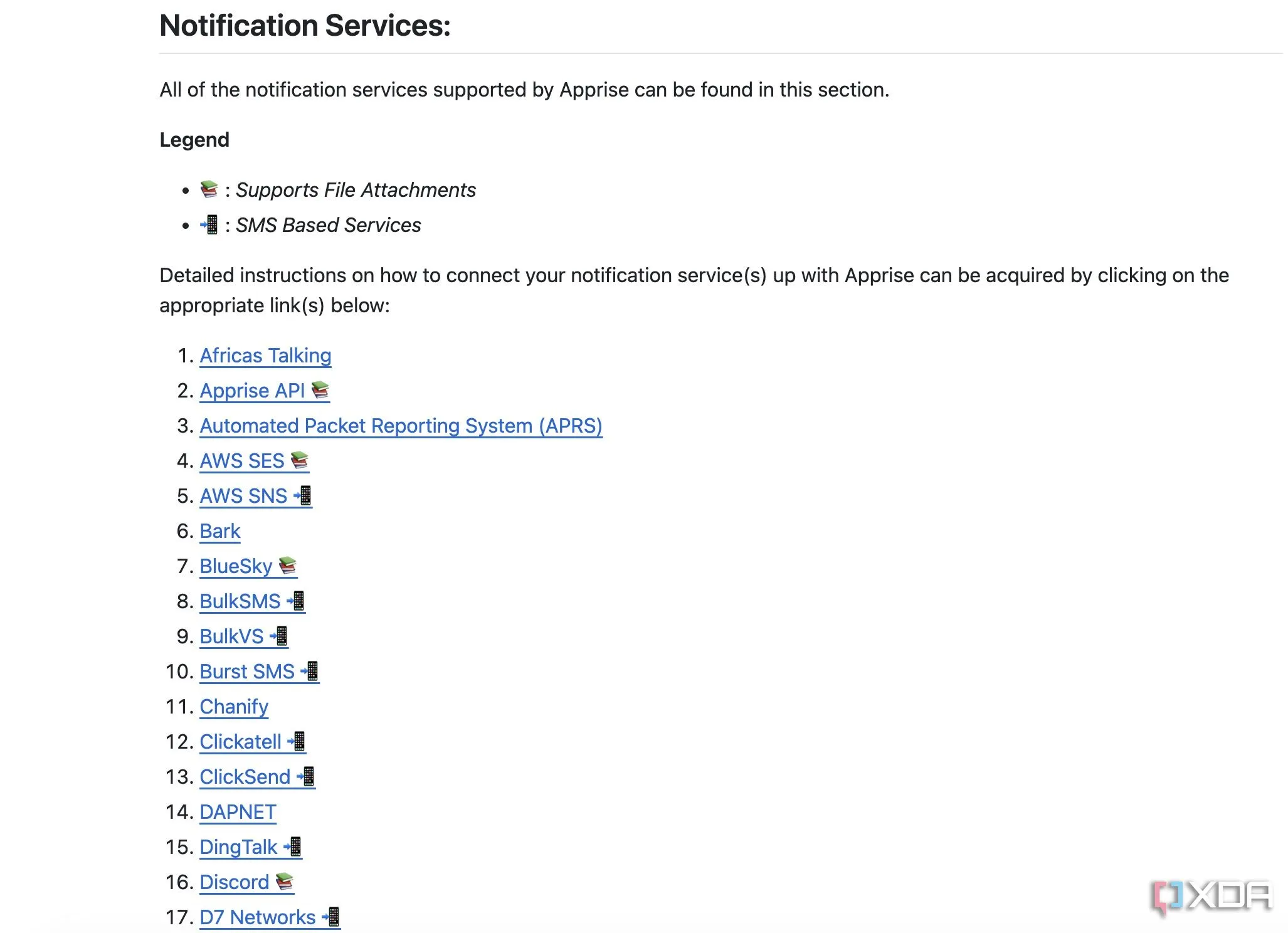 Các dịch vụ thông báo được Apprise hỗ trợ đa dạng