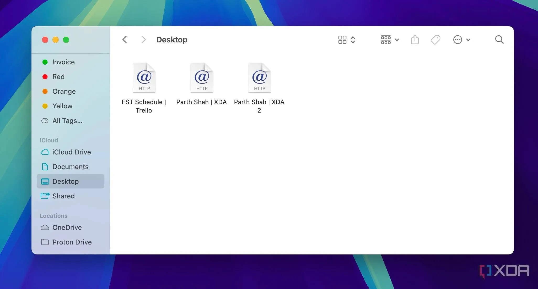 Các file shortcut web (.webloc) được lưu trữ trên màn hình desktop của macOS, đồng bộ hóa qua iCloud Drive.