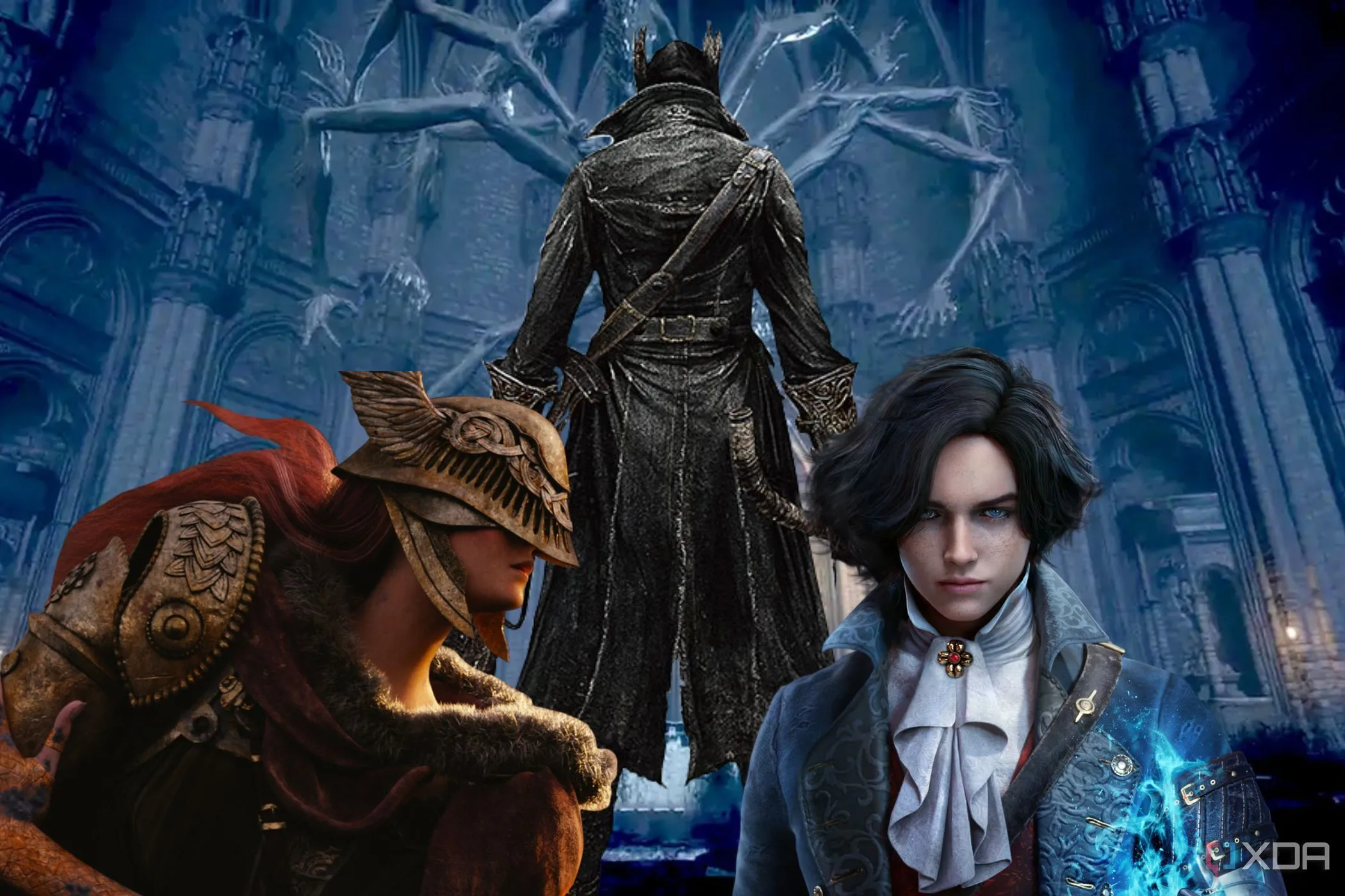 Các nhân vật game nổi tiếng từ Bloodborne, Pinocchio và Melania, tượng trưng cho những thế giới game phong phú và đầy thử thách.