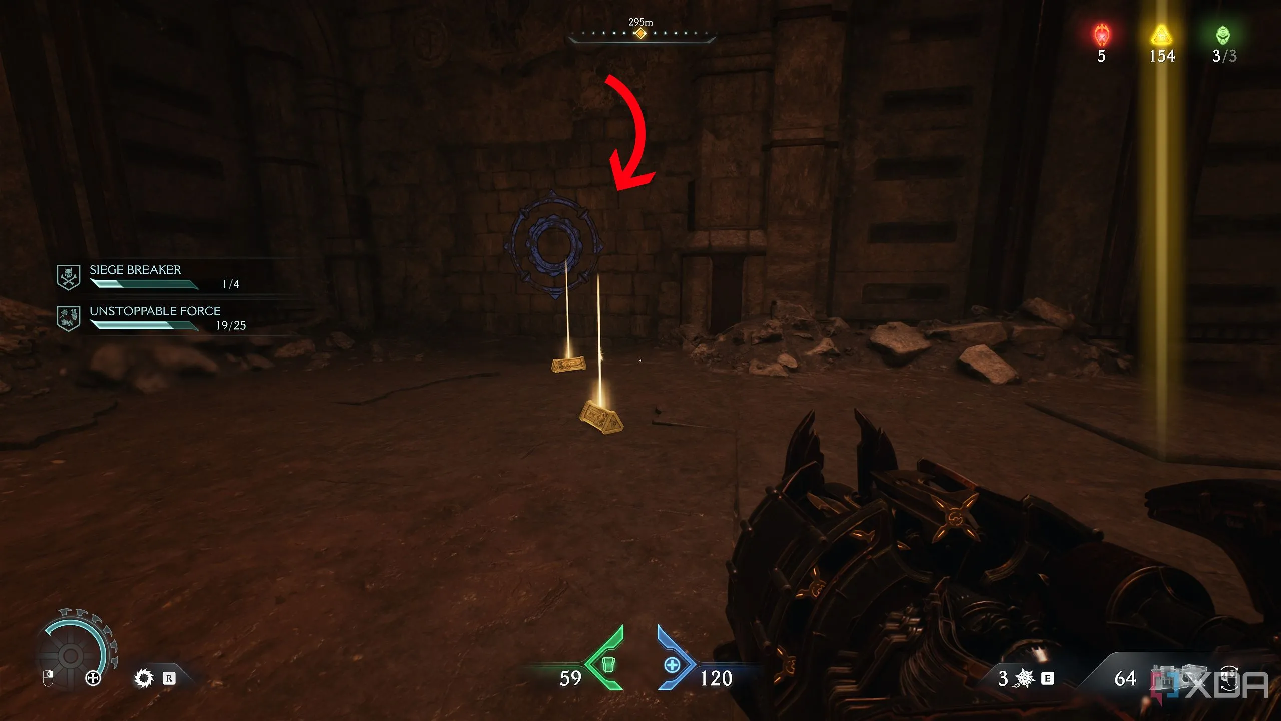 Các thỏi vàng nằm trước bức tường có thể Shield Charge trong khu vực bí mật 3