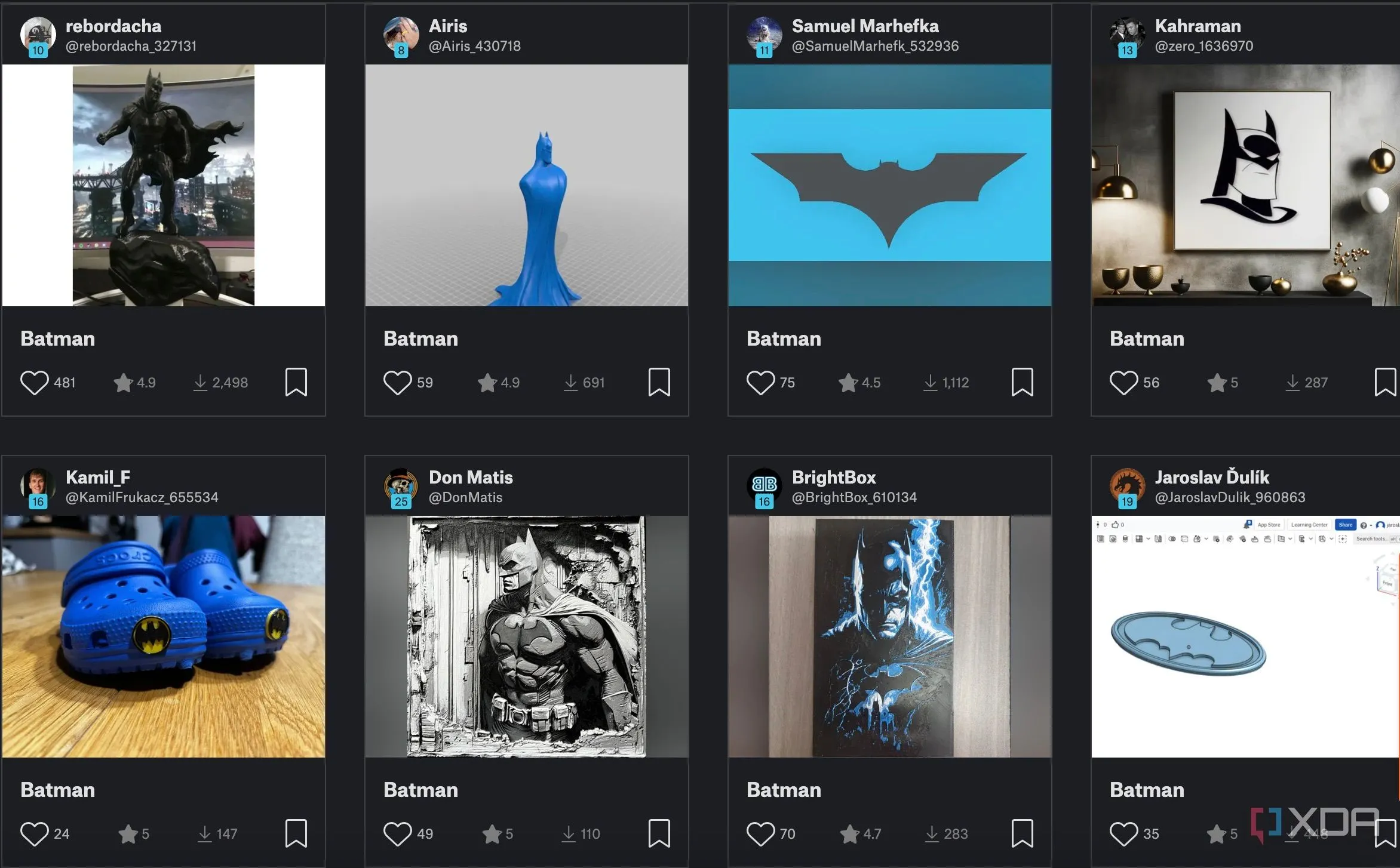 Các tượng nhỏ nhân vật Batman được in 3D với độ chi tiết cao, phù hợp làm quà cho người hâm mộ hoặc trưng bày.