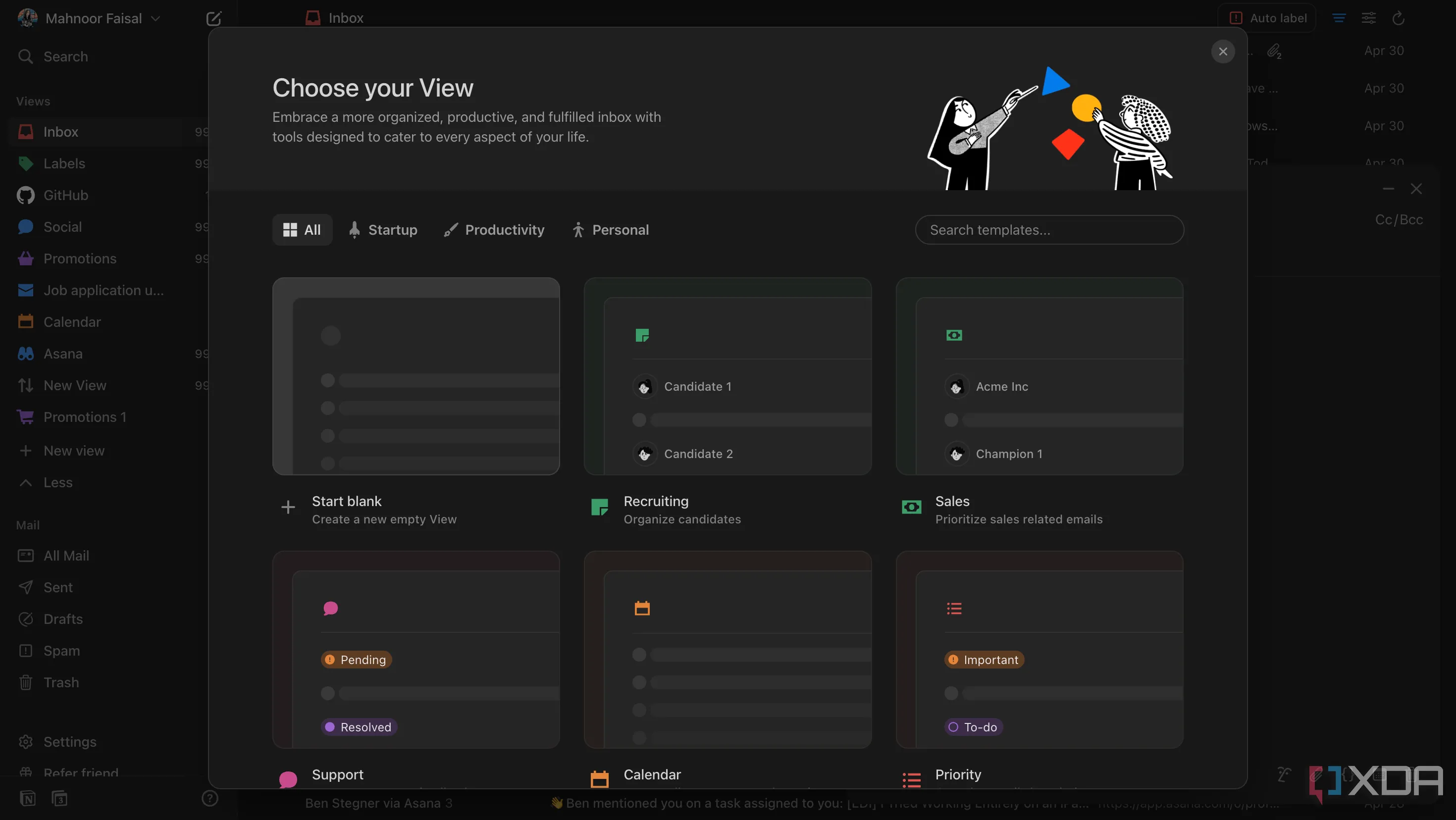 Các tùy chọn tạo và quản lý &quot;Views&quot; trong Notion Mail để sắp xếp hộp thư đến