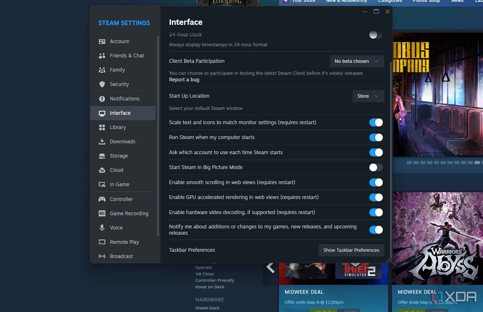Cài đặt khởi động Steam ở chế độ Big Picture mode, tối ưu giao diện cho trải nghiệm console.