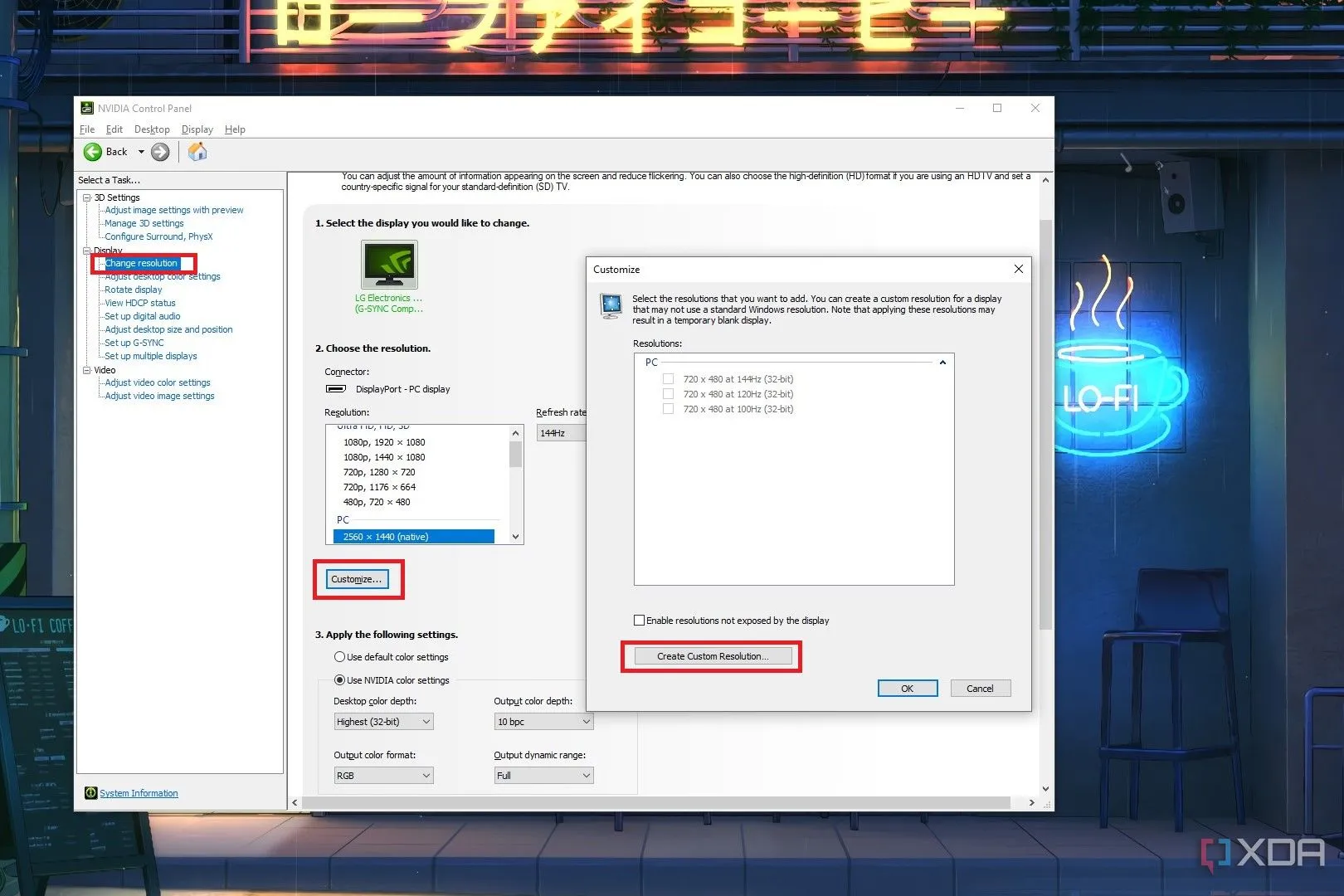 Cài đặt tùy chỉnh độ phân giải trong Nvidia Control Panel