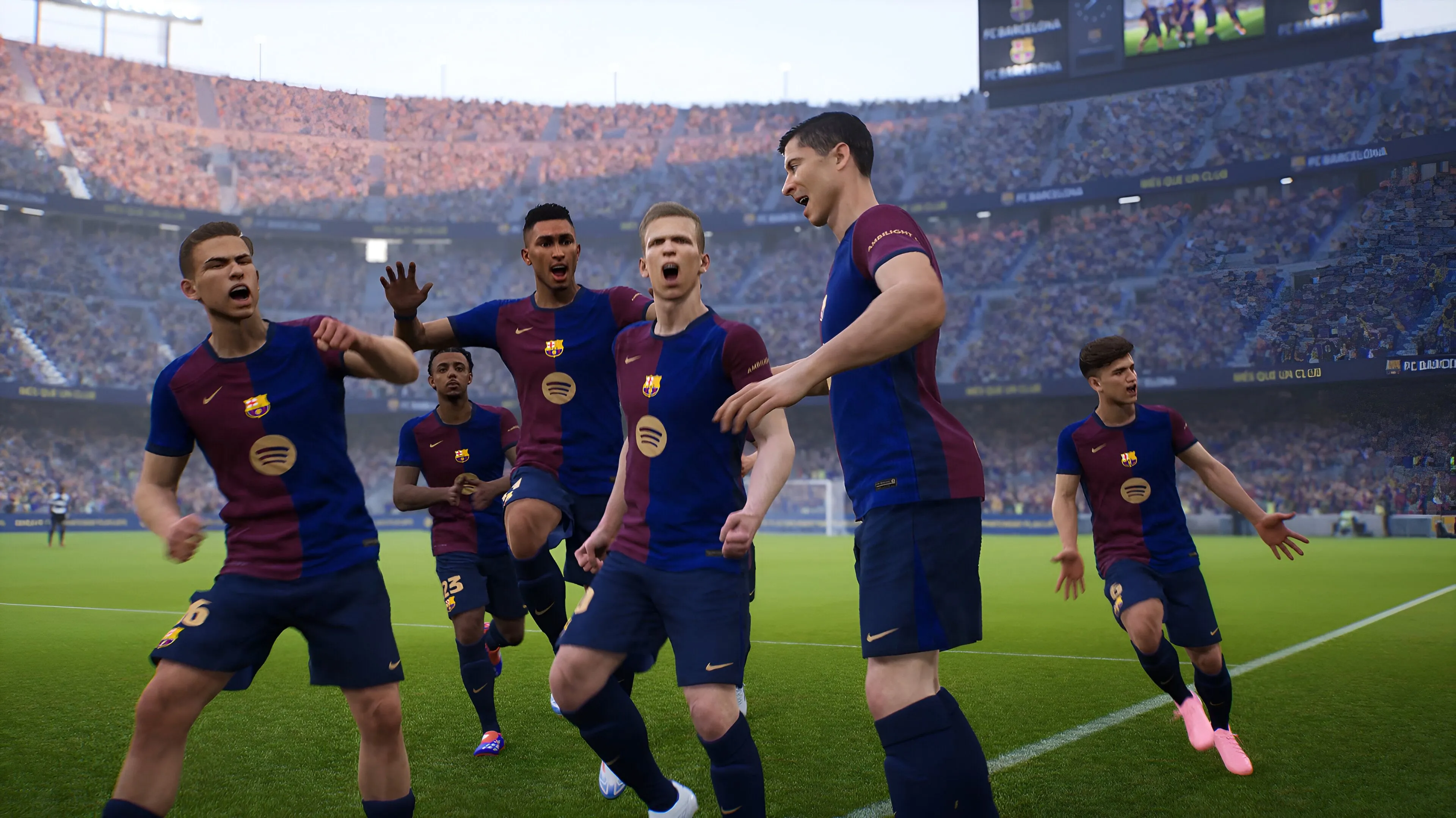 Cảnh ăn mừng bàn thắng của đội Barcelona trong game eFootball, tựa game bóng đá của Konami đã không đạt được kỳ vọng.