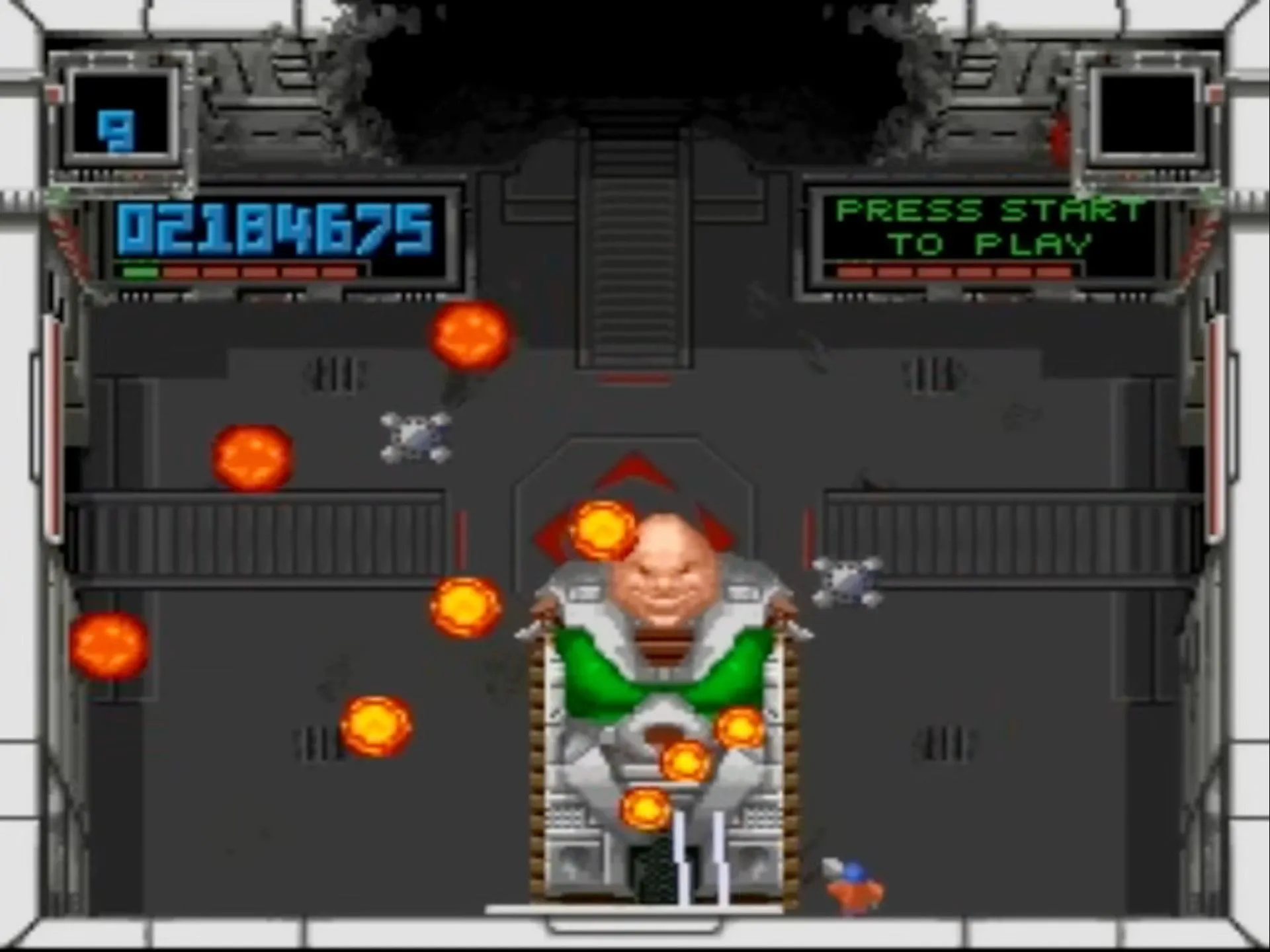 Cảnh chiến đấu đầy kịch tính trong Super Smash TV, game bắn súng hành động trên SNES