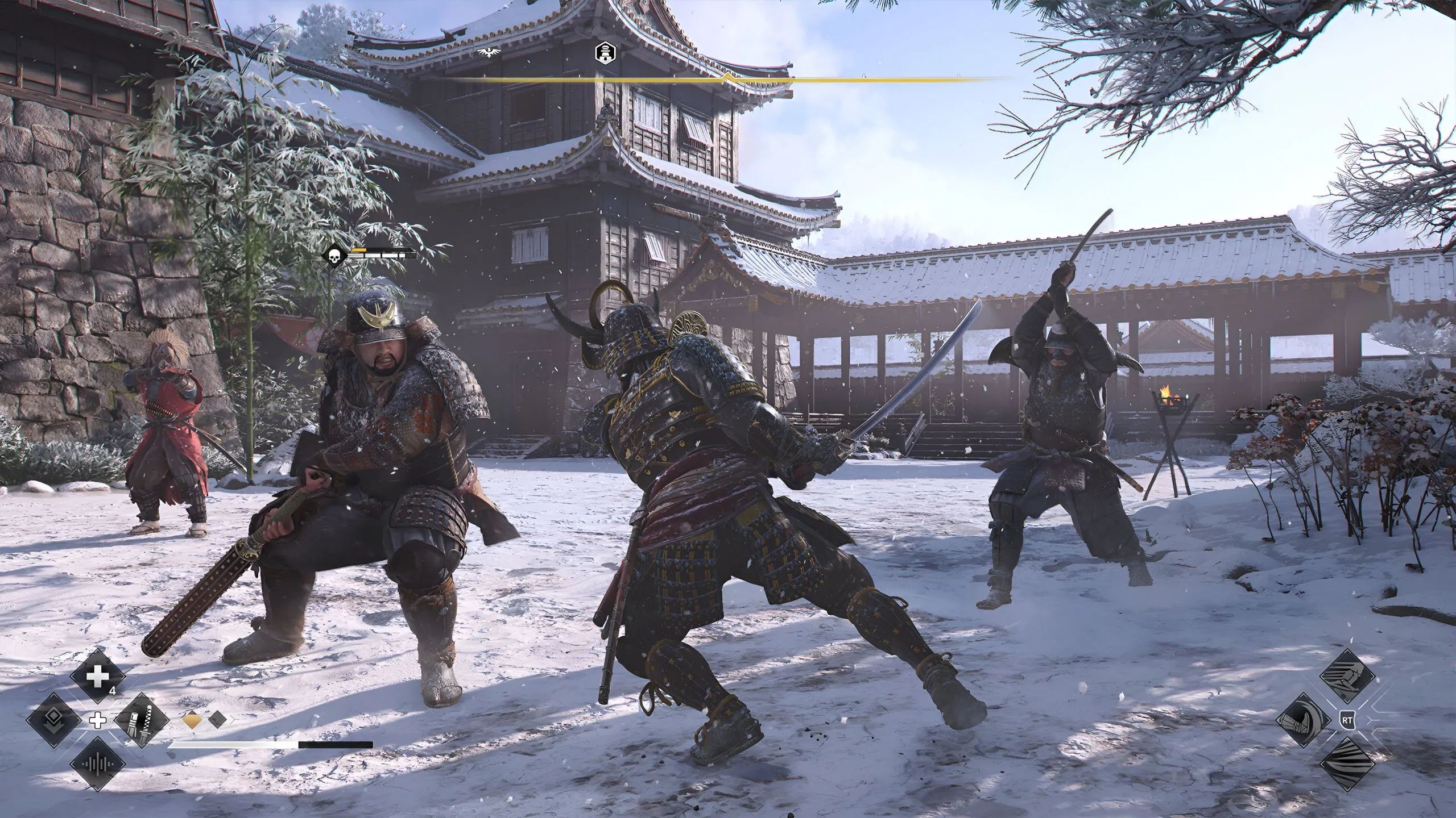 Cảnh chiến đấu kịch tính của Yasuke trong Assassin's Creed Shadows với thanh katana, thể hiện sức mạnh samurai.