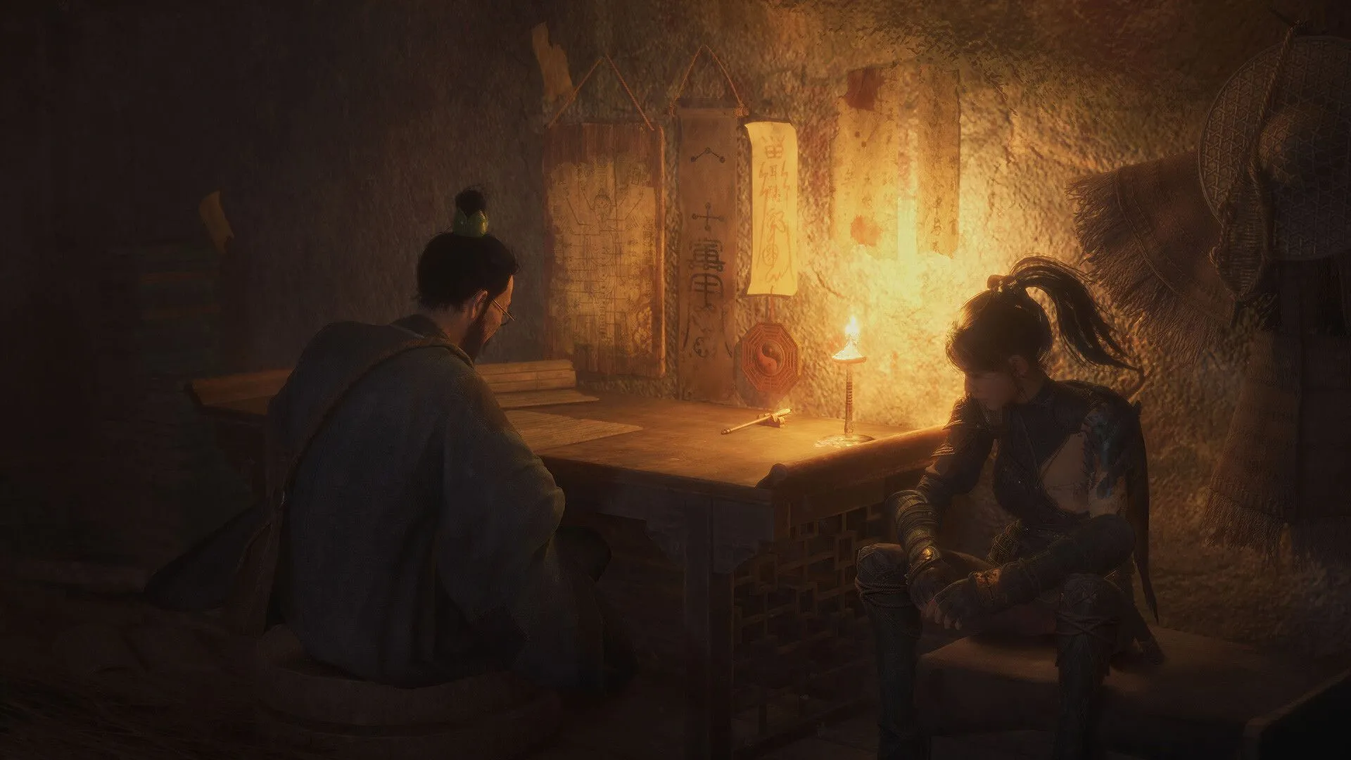 Cảnh chiến đấu kịch tính giữa nhân vật chính và một con boss khổng lồ trong Wuchang: Fallen Feathers